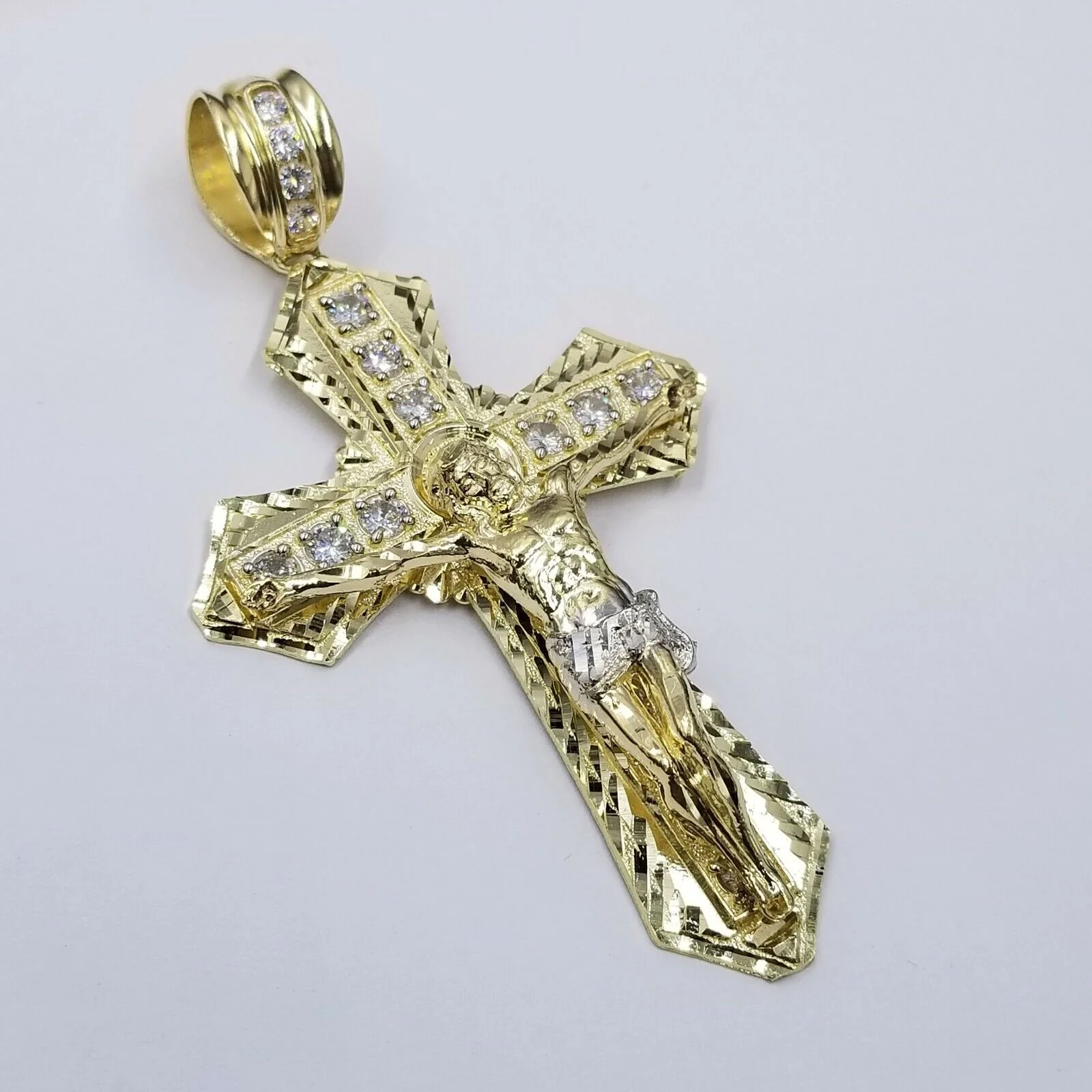 10k Gold Mens Byzantine Box Necklace 8mm 26" AND Cross - Image 2