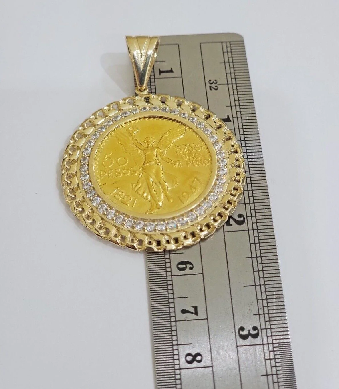 10k Gold Mexican Centenario Copy Coin Charm 50 Pesos Bezel 10kt Pendant Replica - Image 10