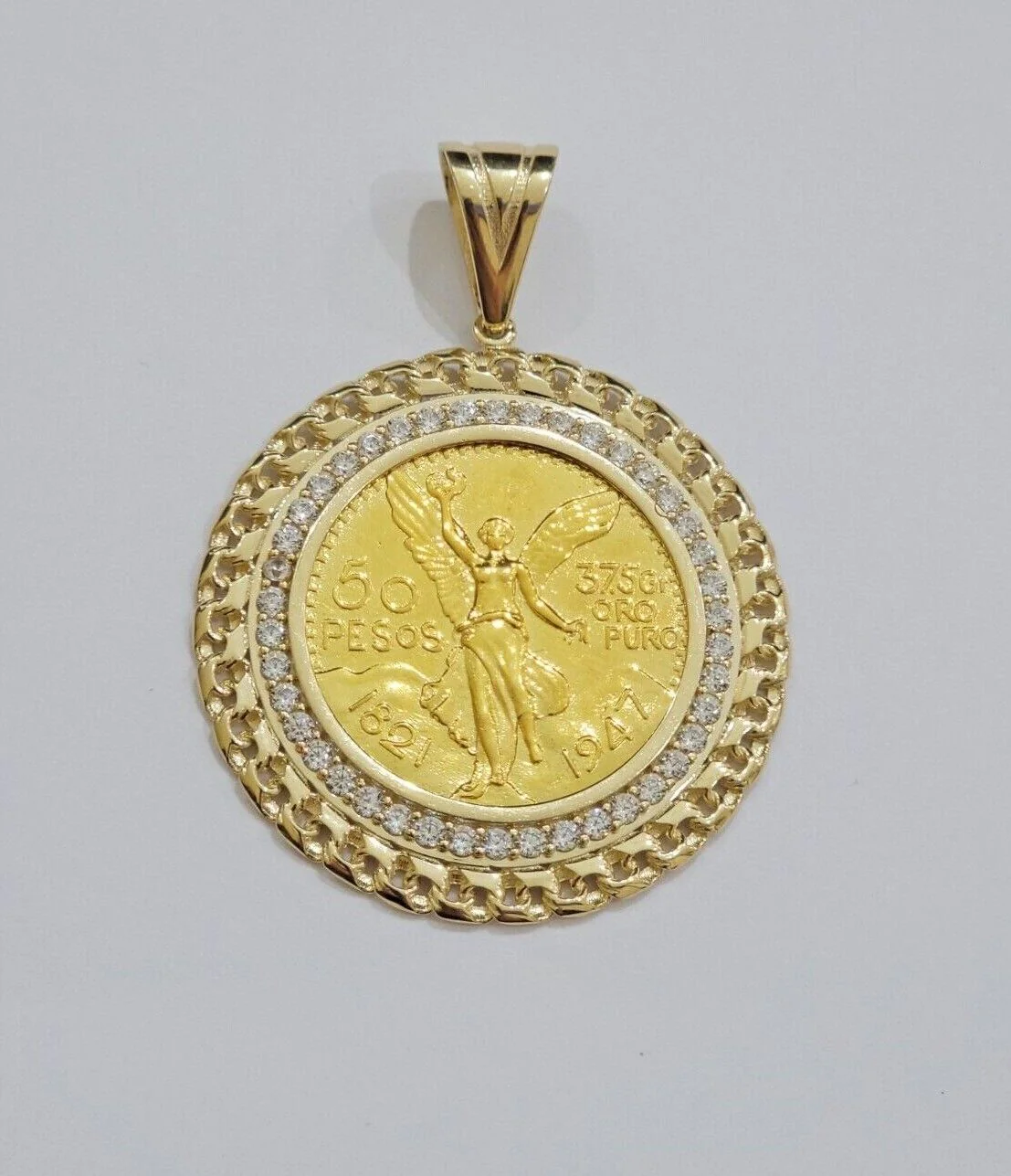 10k Gold Mexican Centenario Copy Coin Charm 50 Pesos Bezel 10kt Pendant Replica - Image 11