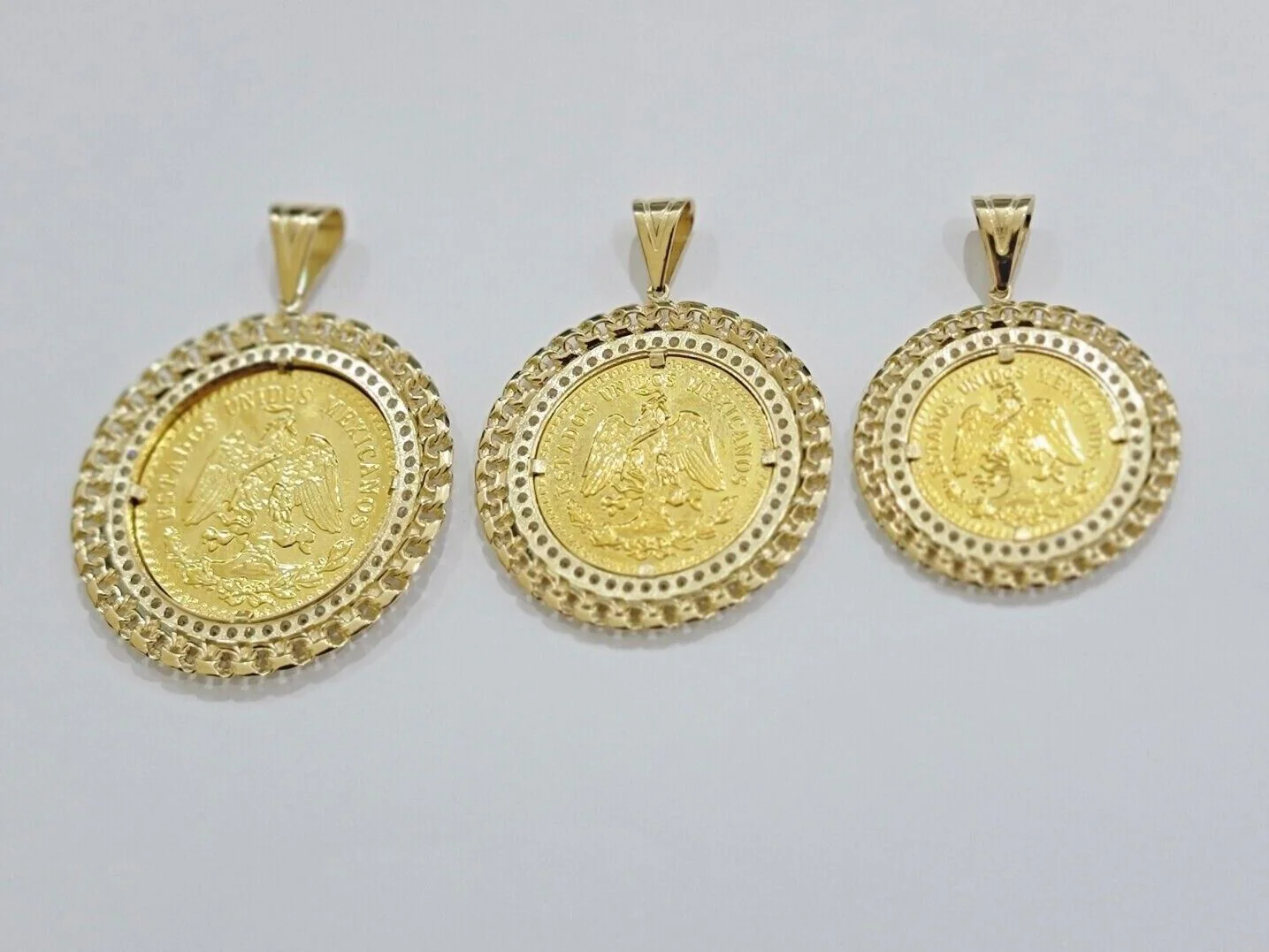 10k Gold Mexican Centenario Copy Coin Charm 50 Pesos Bezel 10kt Pendant Replica - Image 5
