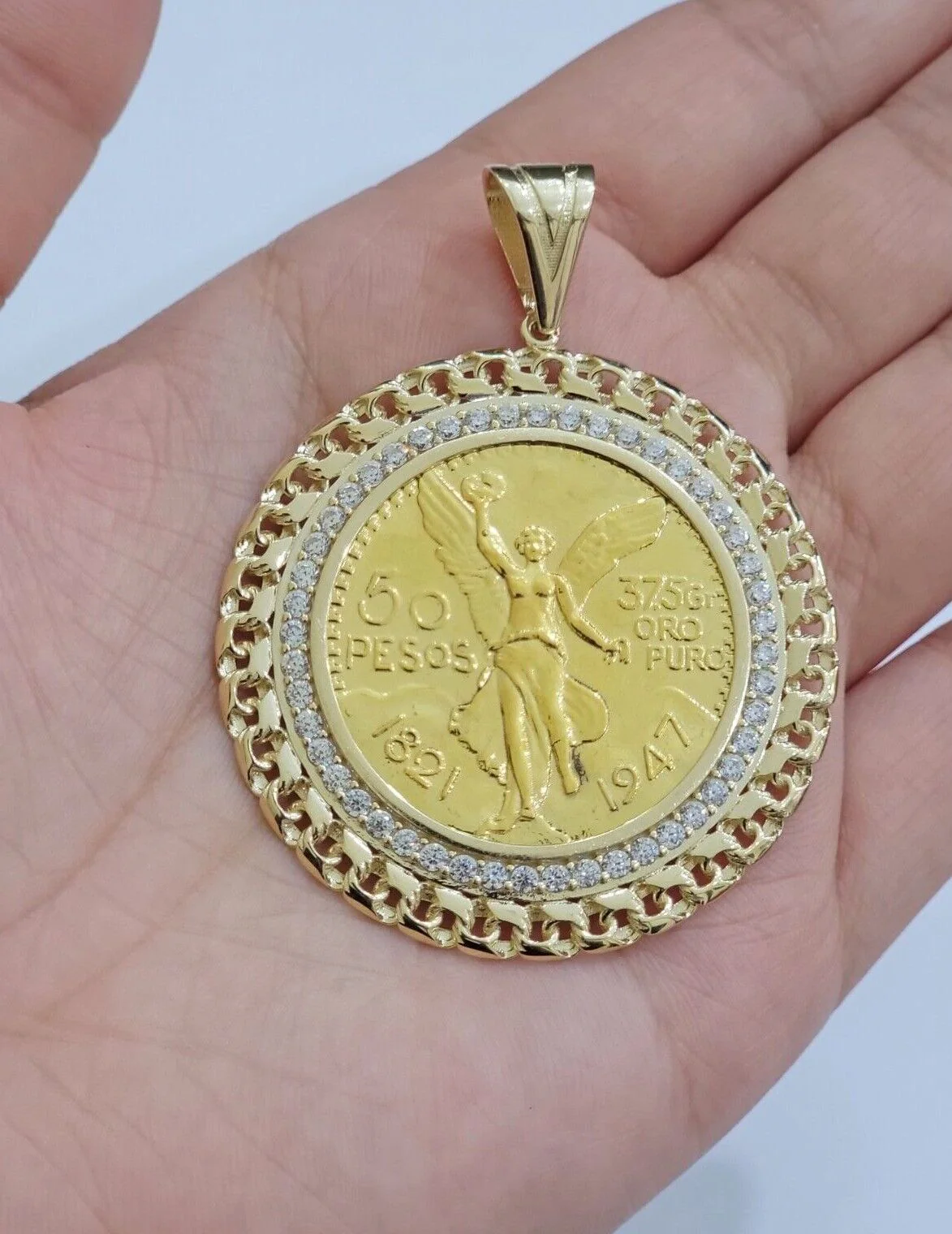 10k Gold Mexican Centenario Copy Coin Charm 50 Pesos Bezel 10kt Pendant Replica - Image 6