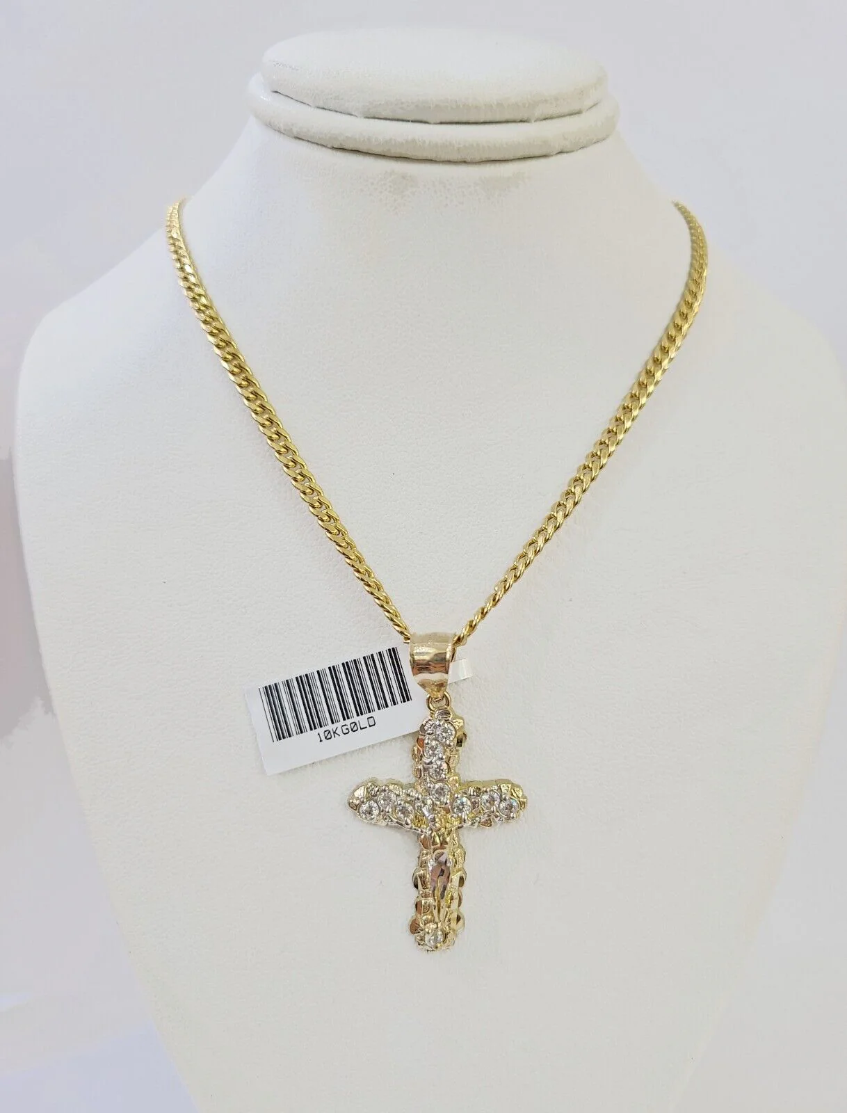 10K Gold Miami Cuban Chain 3mm Length 18" 20" 22" 24" 26" & Cross Charm SET