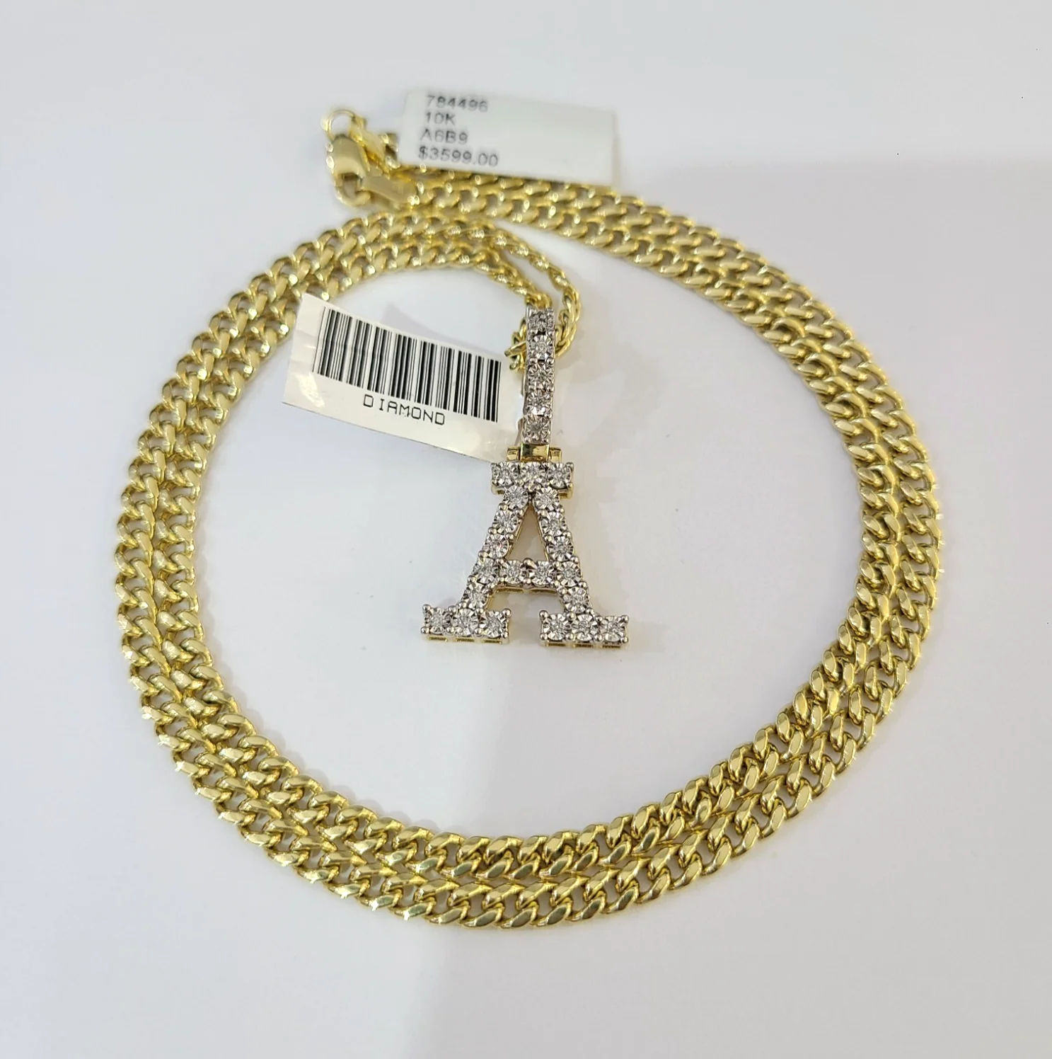 10K Gold Miami Cuban Chain A Diamond Initial 18"-24" 2mm Pendant Necklace SET - Image 3