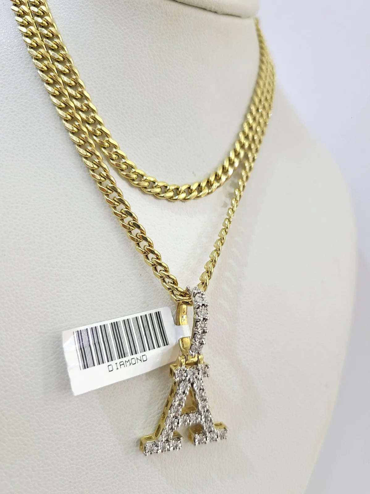 10K Gold Miami Cuban Chain A Diamond Initial 18"-24" 2mm Pendant Necklace SET - Image 4
