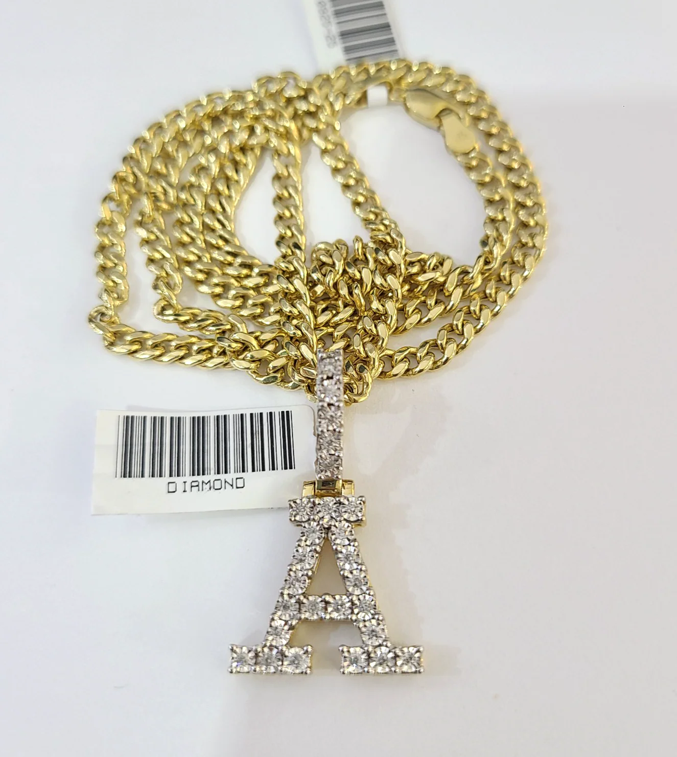 10K Gold Miami Cuban Chain A Diamond Initial 18"-24" 2mm Pendant Necklace SET - Image 5