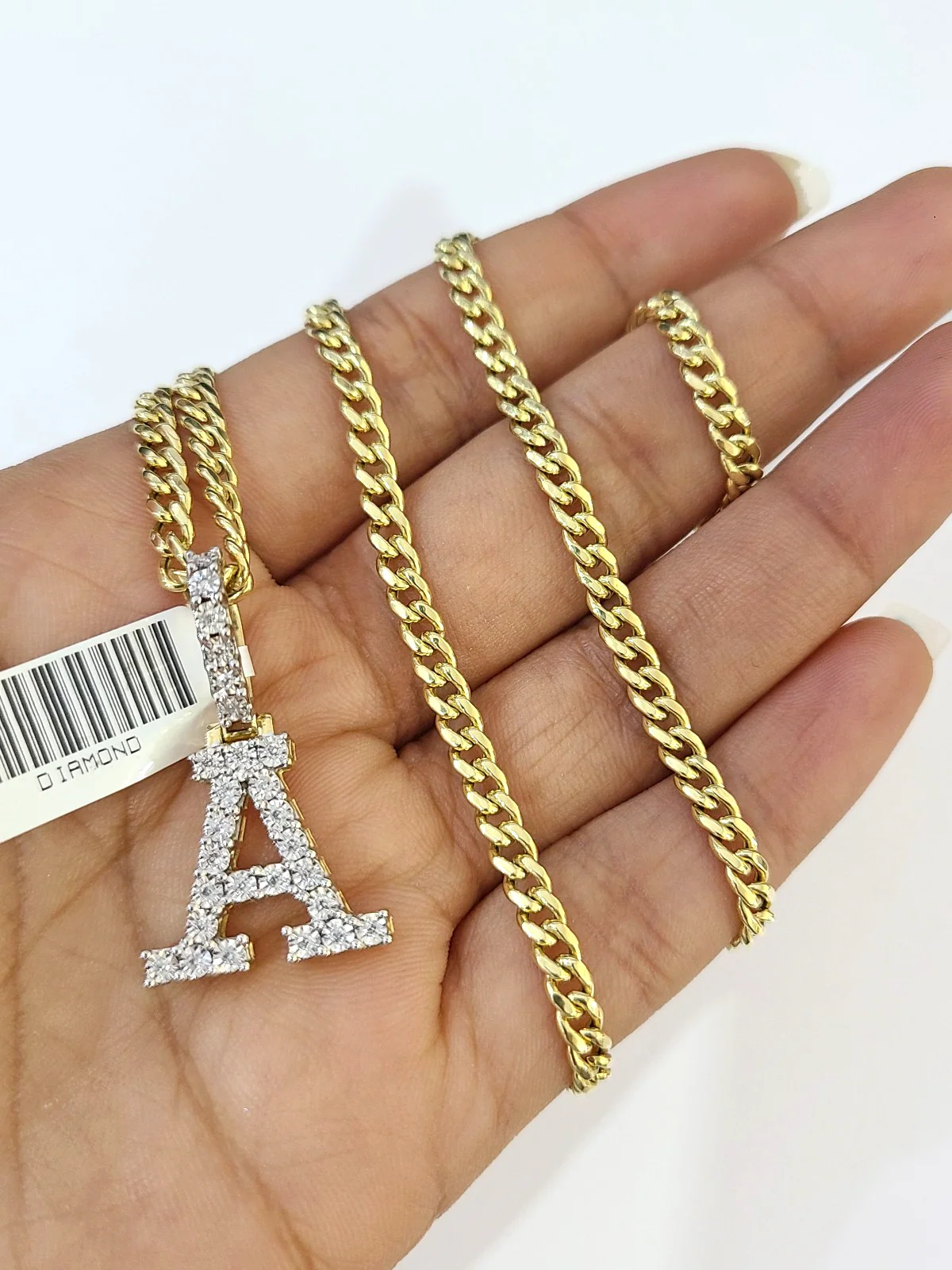 10K Gold Miami Cuban Chain A Diamond Initial 20"-28" 3mm Pendant Necklace SET - Image 6