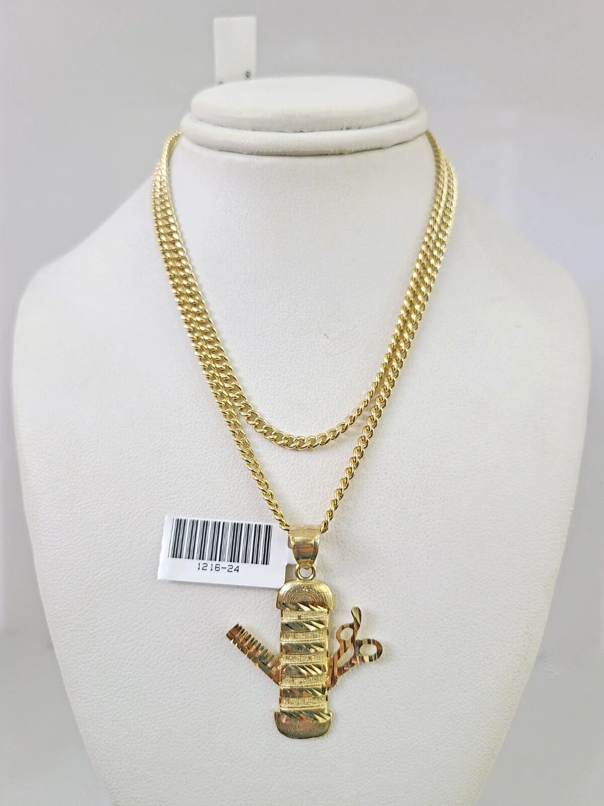 10k Gold Miami Cuban Chain Barber Scissors Charm Pendant 3mm 18-28in Necklace