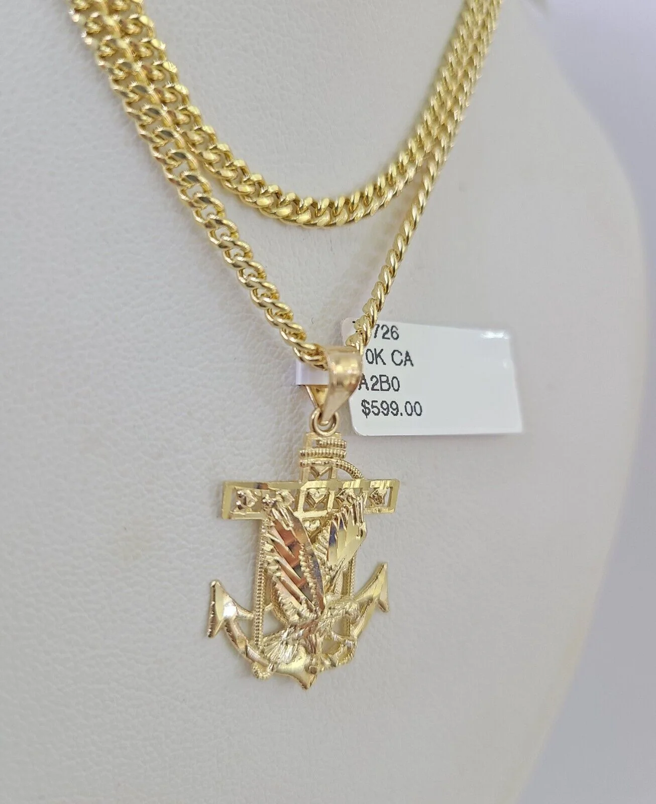 10K Gold Miami Cuban Chain Eagle Anchor Charm 18"-28" 3mm REAL Pendant Necklace - Image 6