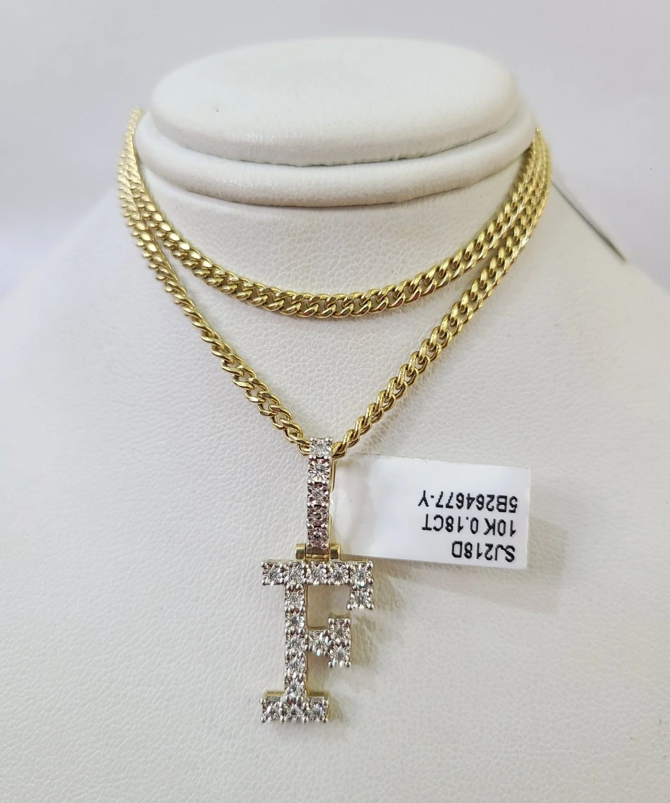 10K Gold Miami Cuban Chain F Diamond Initial 18"-24" 2mm Pendant Necklace SET - Image 6