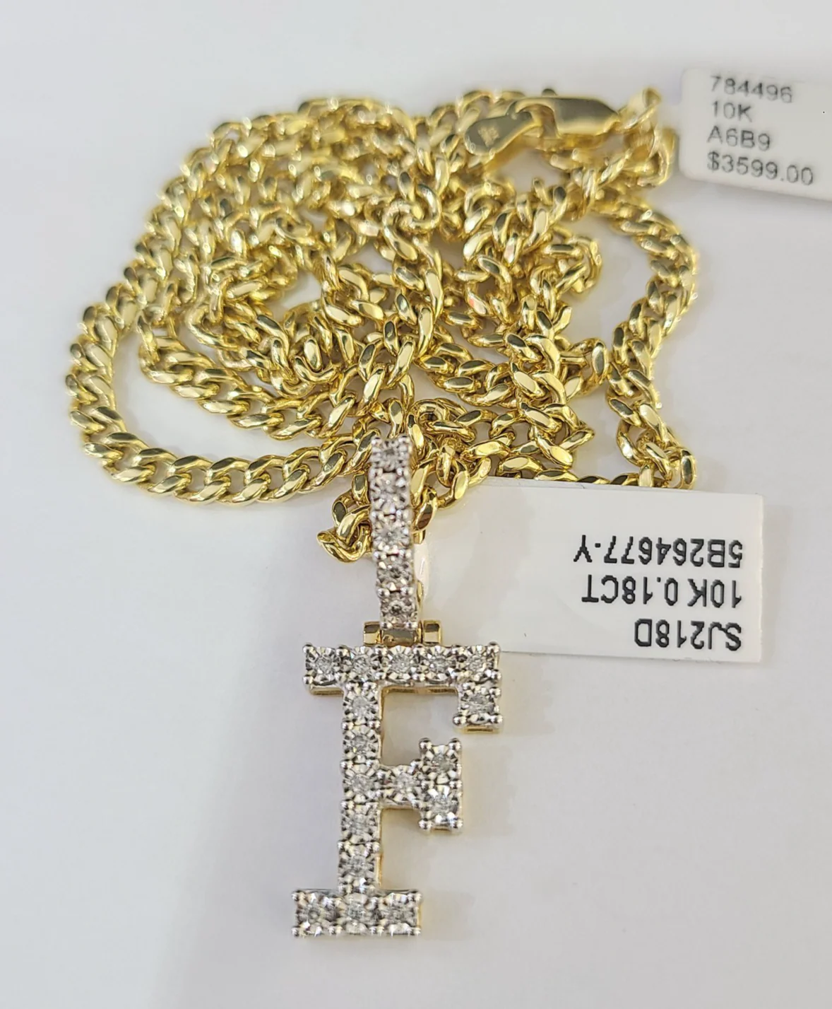 10K Gold Miami Cuban Chain F Diamond Initial 20"-28" 3mm Pendant Necklace SET - Image 2