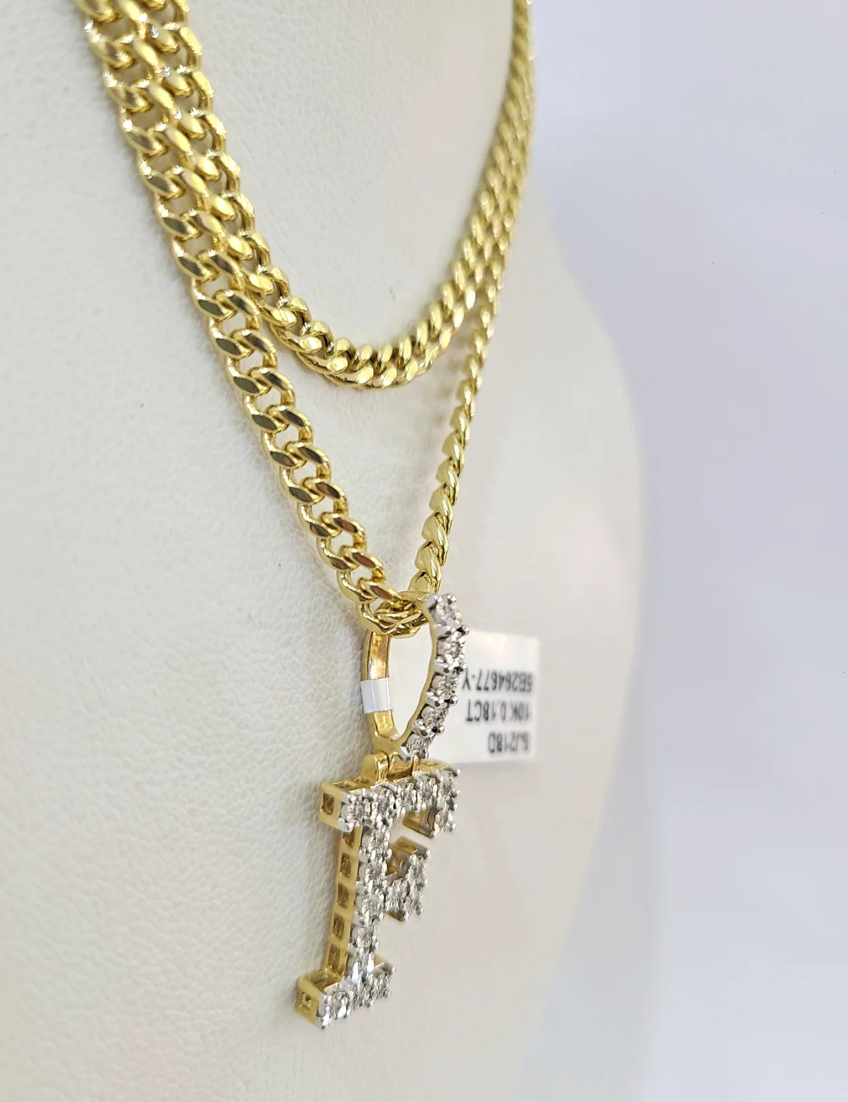 10K Gold Miami Cuban Chain F Diamond Initial 20"-28" 3mm Pendant Necklace SET - Image 3