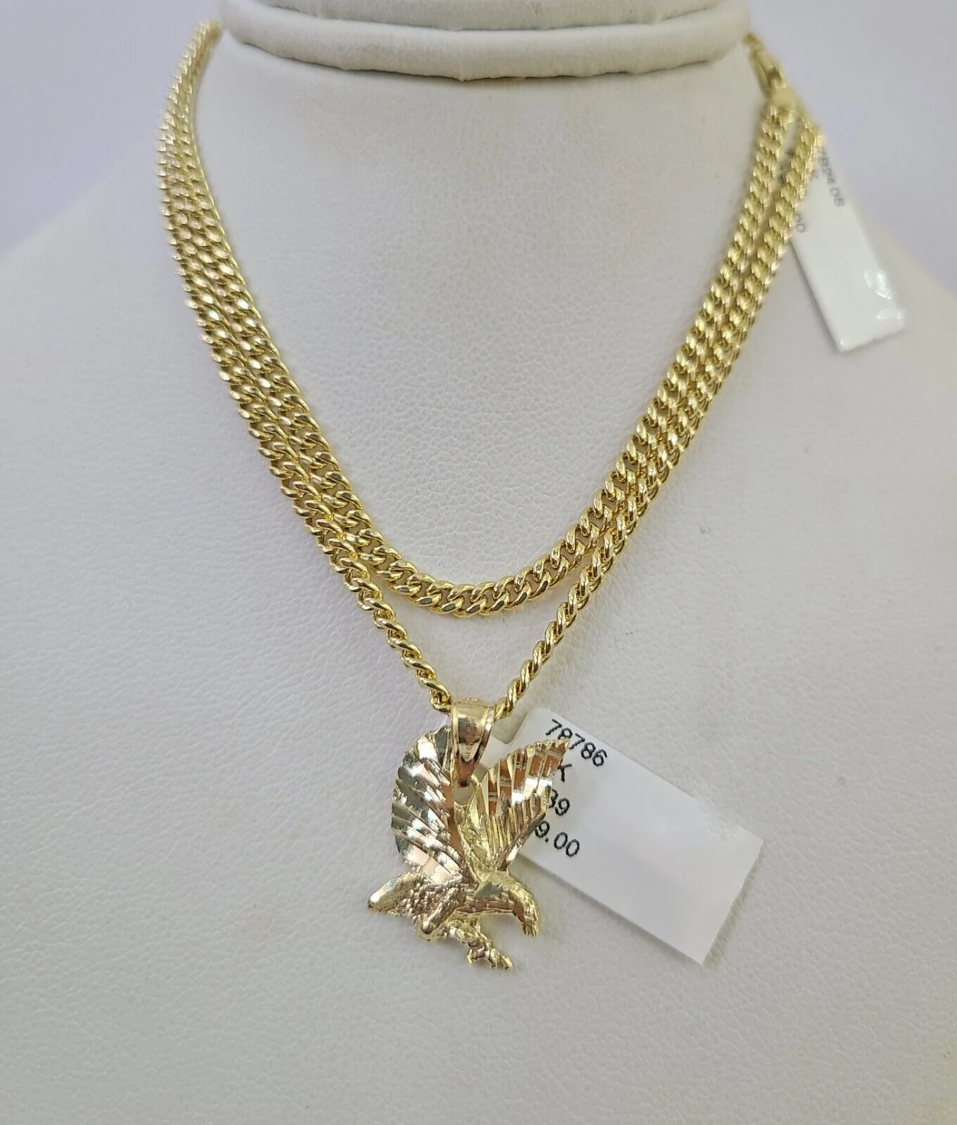 10K Gold Miami Cuban Chain Flying Eagle 18"-28" 3mm REAL Pendant Necklace SET - Image 6
