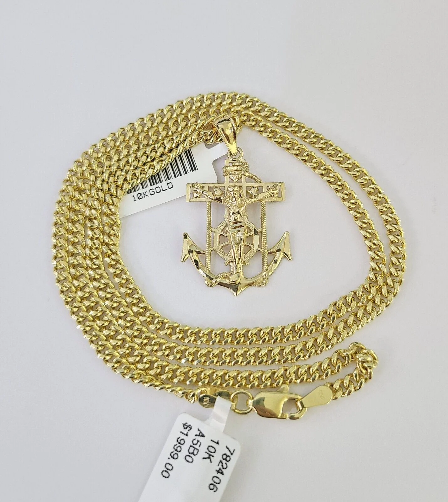 10K Gold Miami Cuban Chain Jesus Anchor Charm 18"-28" 3mm REAL Pendant Necklace - Image 3