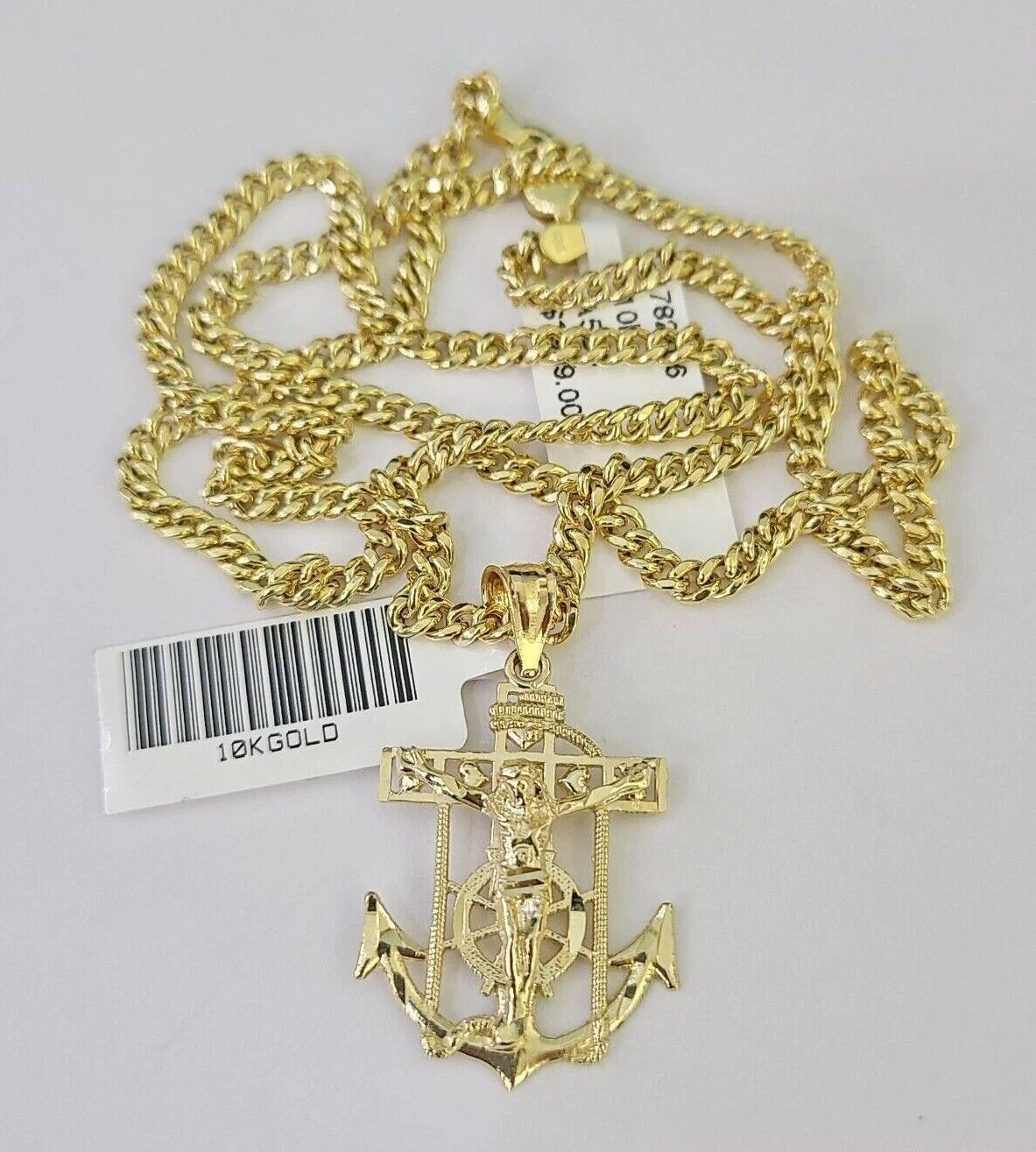 10K Gold Miami Cuban Chain Jesus Anchor Charm 18"-28" 3mm REAL Pendant Necklace - Image 4