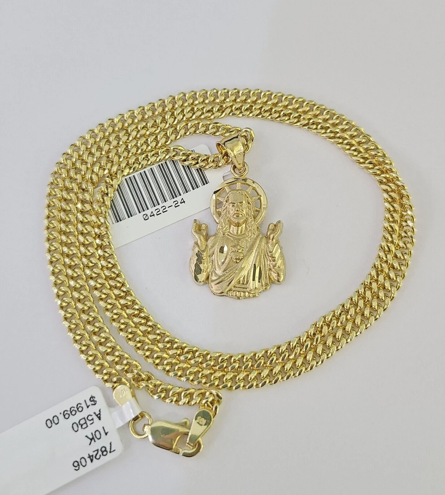 10K Gold Miami Cuban Chain Jesus Charm 18"-28" 3mm REAL Pendant Necklace SET - Image 4