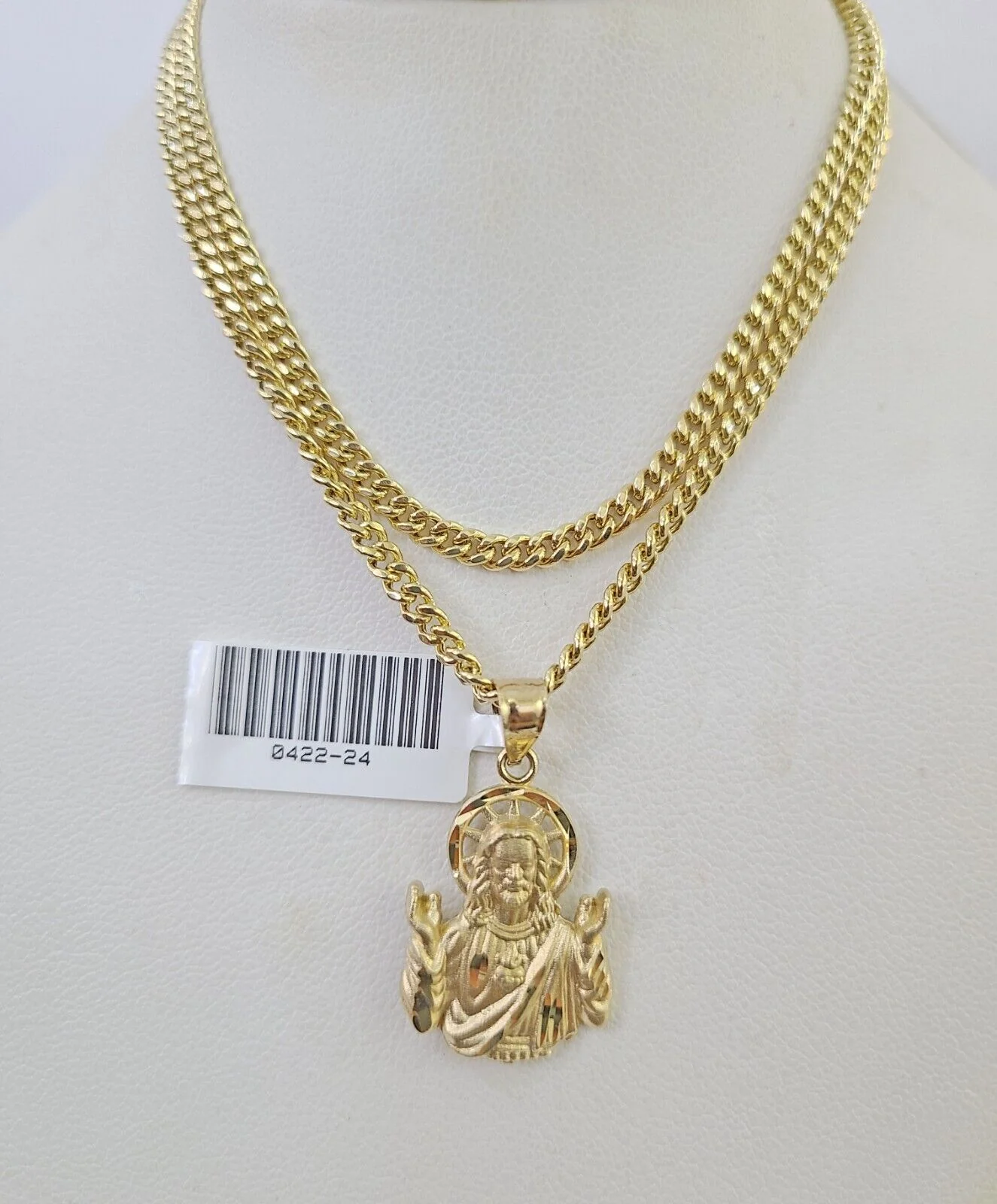 10K Gold Miami Cuban Chain Jesus Charm 18"-28" 3mm REAL Pendant Necklace SET - Image 6