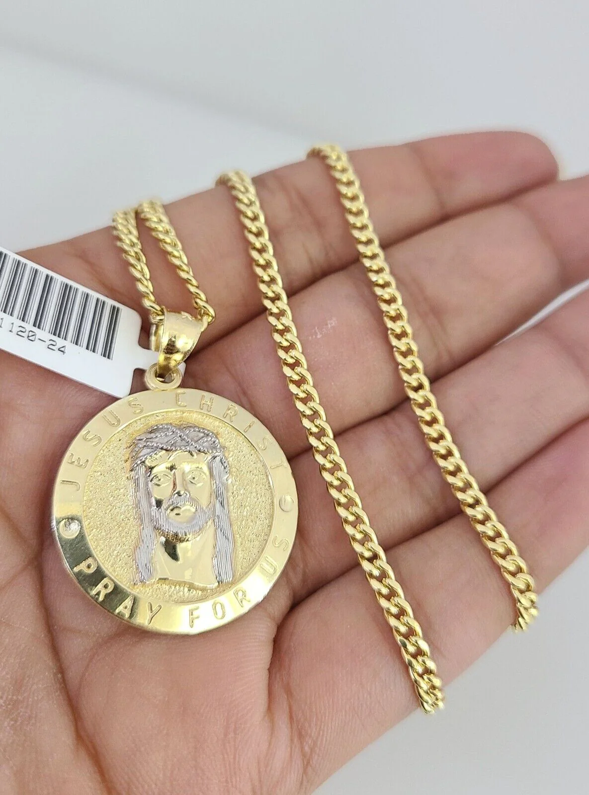 10k Gold Miami Cuban Chain Jesus Christ Charm Pendant 3mm 18-28 Inch Necklace