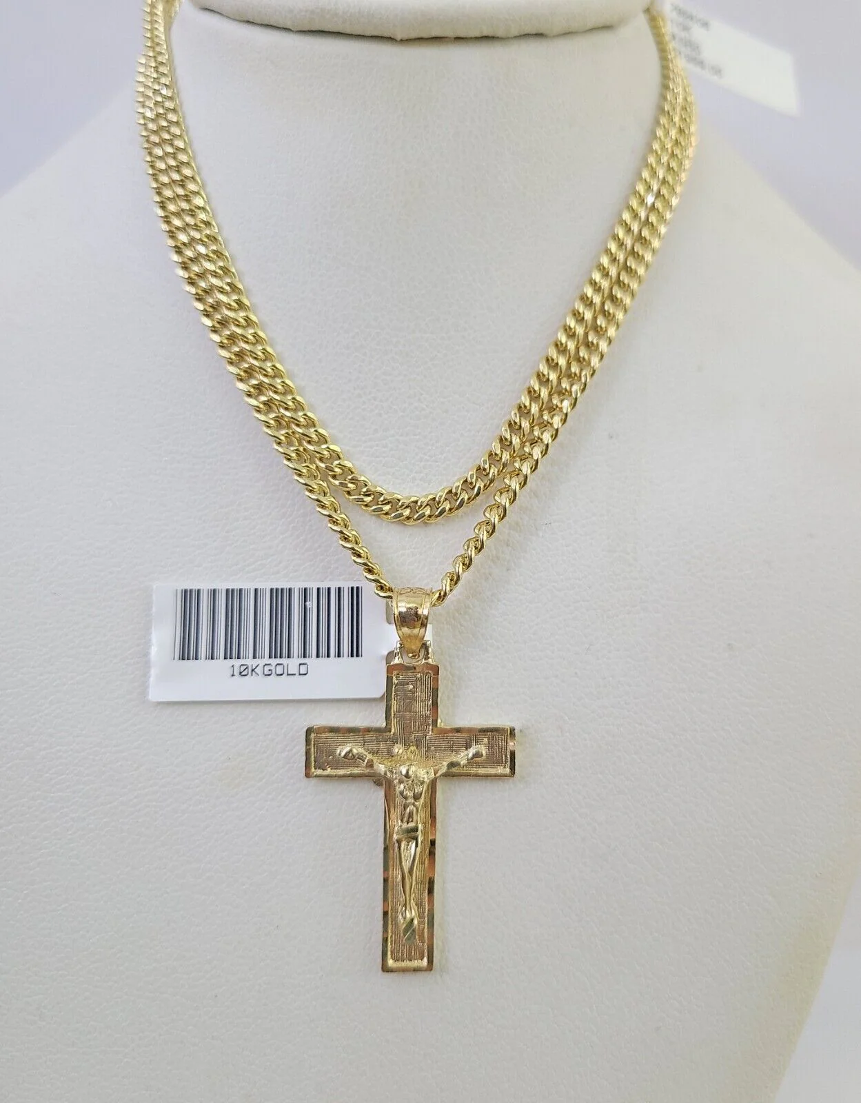 10K Gold Miami Cuban Chain Jesus Cross 18"-28" 3mm Pendant Necklace SET Charm - Image 6