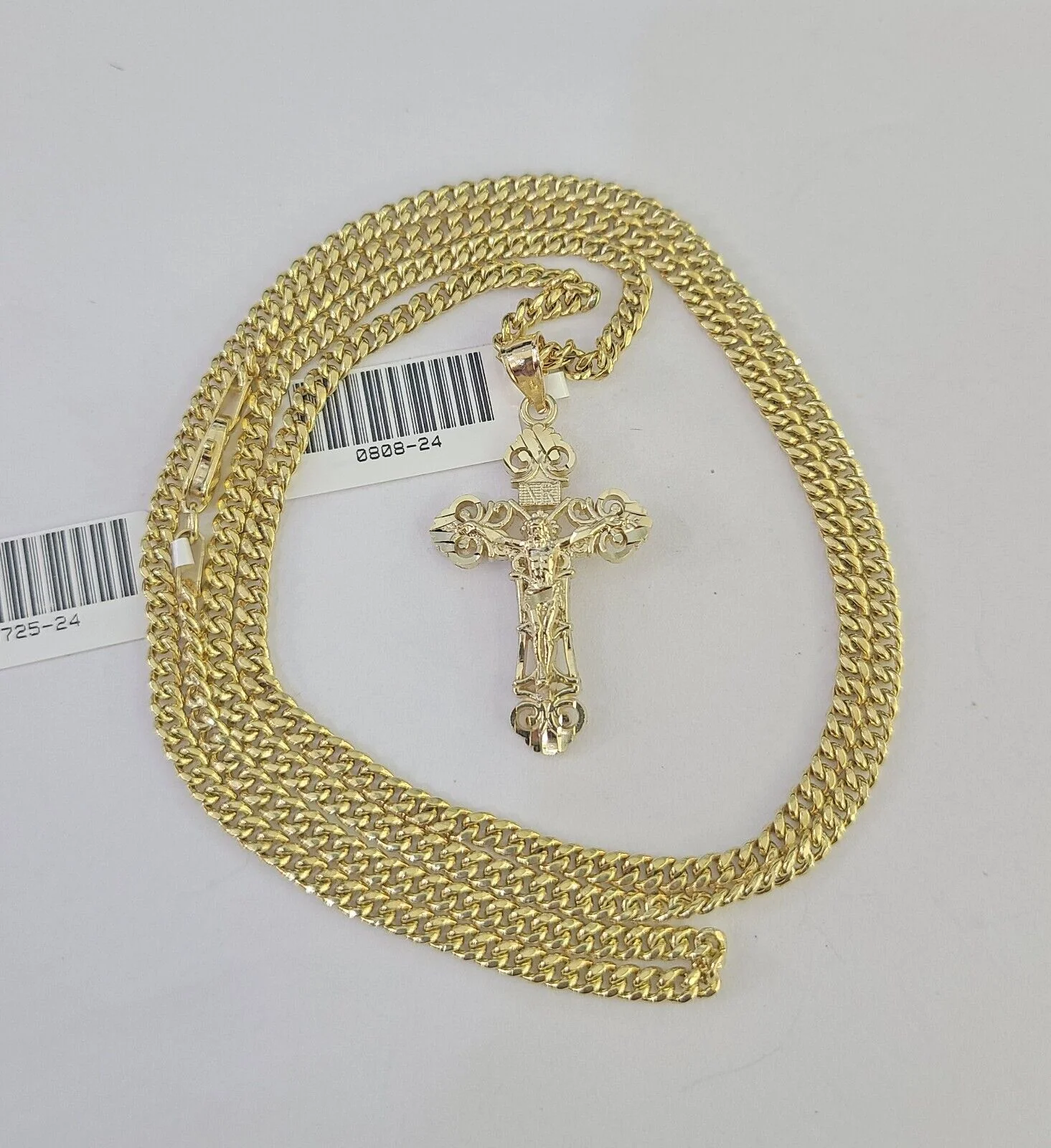 10K Gold Miami Cuban Chain Jesus Cross Charm 18"-30" 3mm REAL Pendant - Image 4