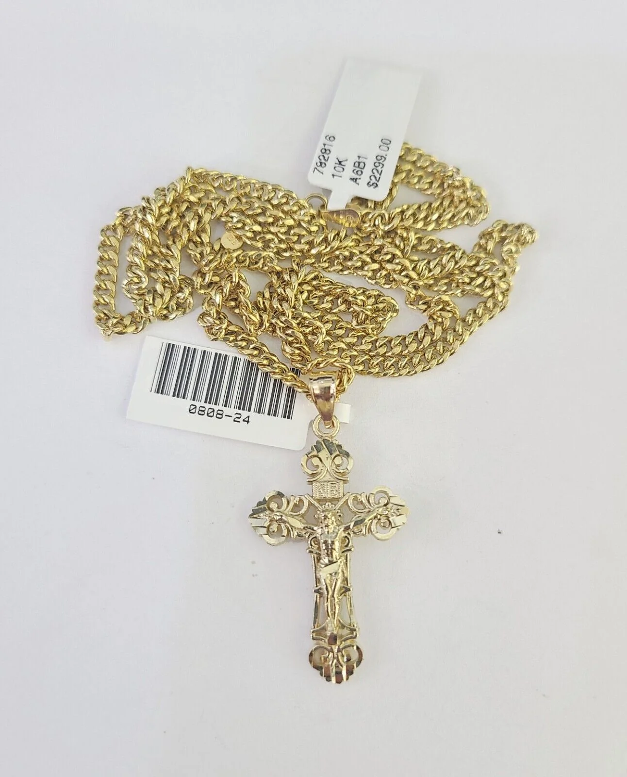 10K Gold Miami Cuban Chain Jesus Cross Charm 18"-30" 3mm REAL Pendant - Image 5
