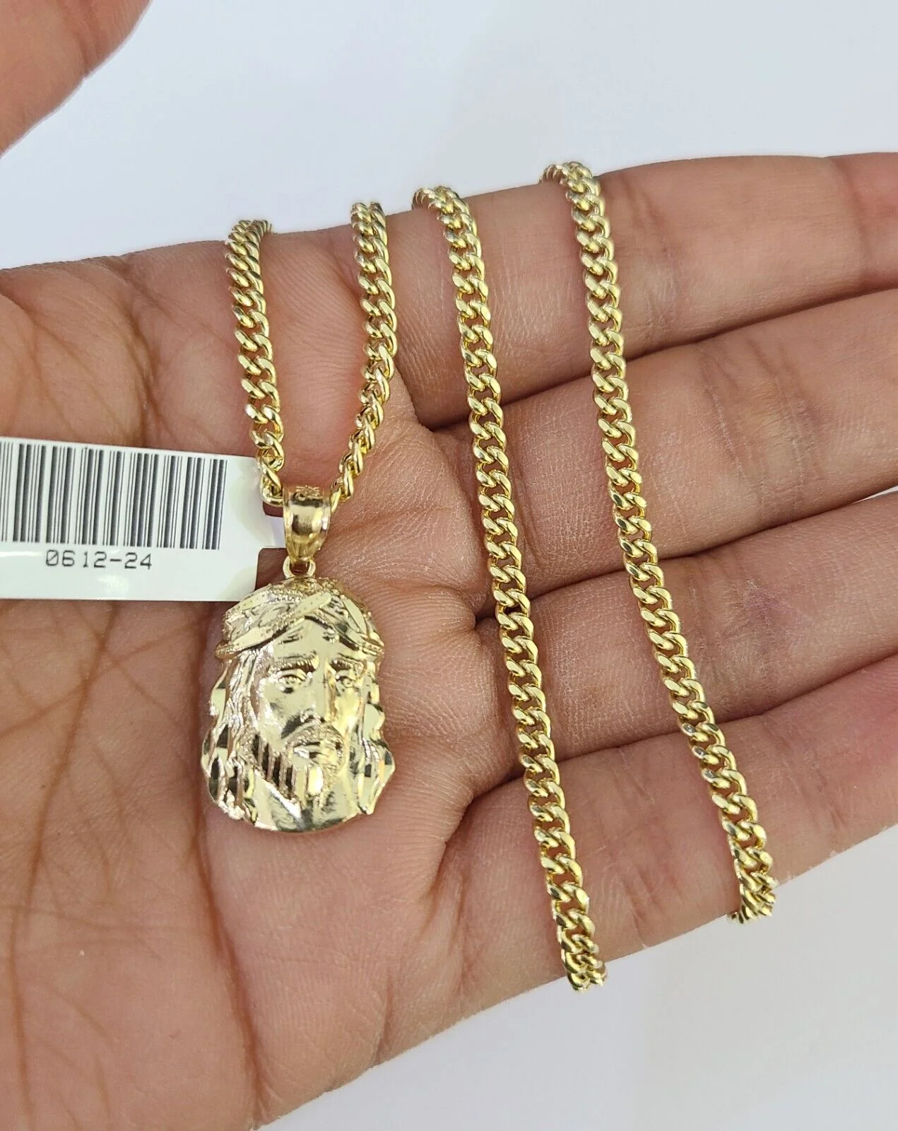 10K Gold Miami Cuban Chain Jesus Head 18"-28" 3mm Pendant Necklace SET Charm - Image 3