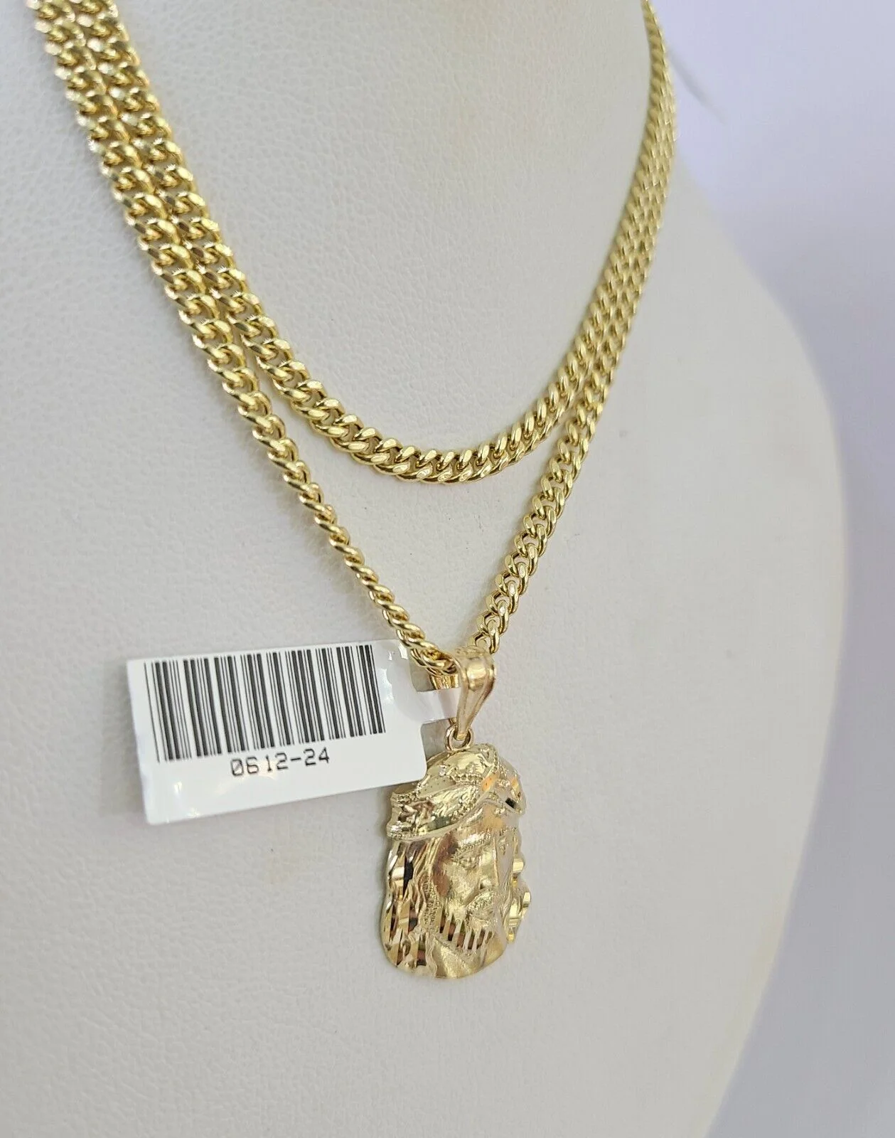 10K Gold Miami Cuban Chain Jesus Head 18"-28" 3mm Pendant Necklace SET Charm - Image 6
