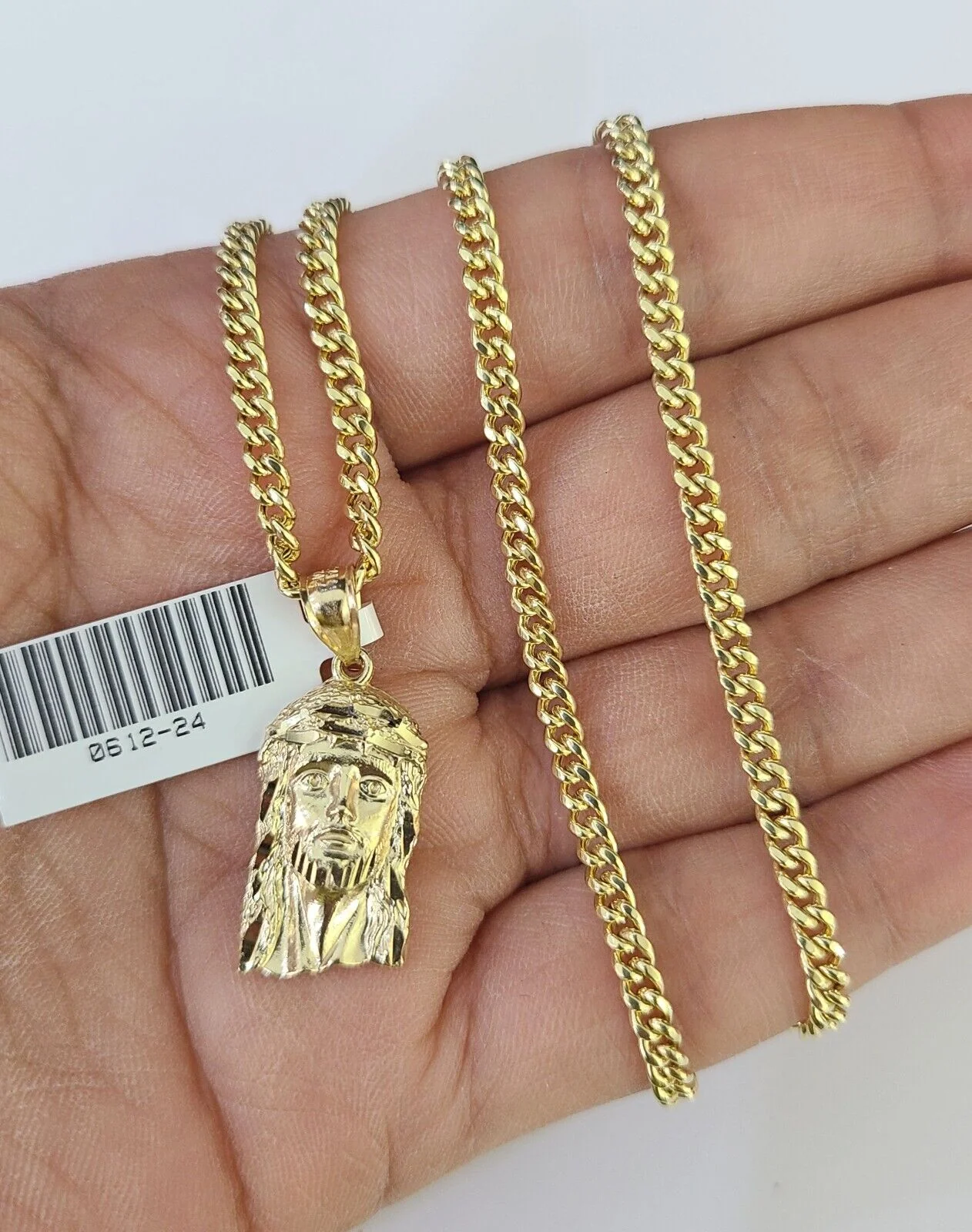 10K Gold Miami Cuban Chain Jesus Head 18"-28" 3mm REAL Pendant Necklace SET - Image 2