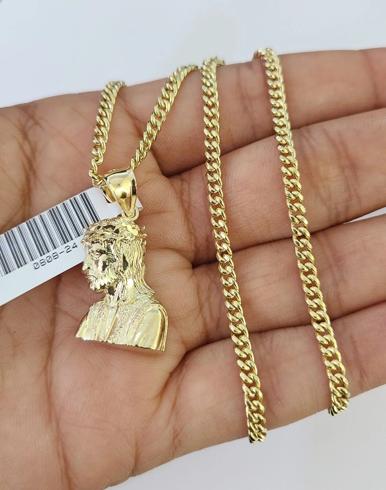 10K Gold Miami Cuban Chain Jesus Head Charm 18"-28" 3mm REAL Pendant Necklace - Image 4