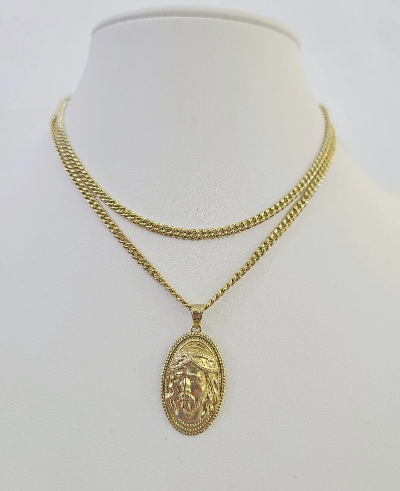 10K Gold Miami Cuban Chain Jesus Head Charm 18"-30" 3mm REAL Pendant - Image 3