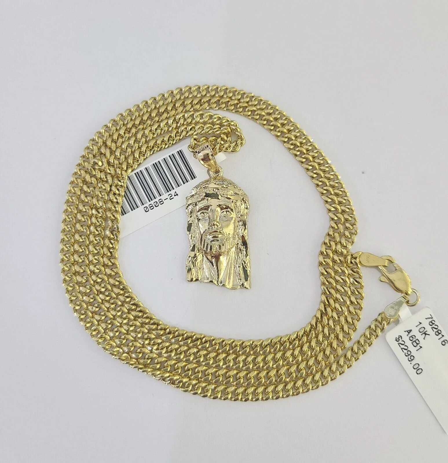 10K Gold Miami Cuban Chain Jesus Head Charm 18"-30" 3mm REAL Pendant - Image 3