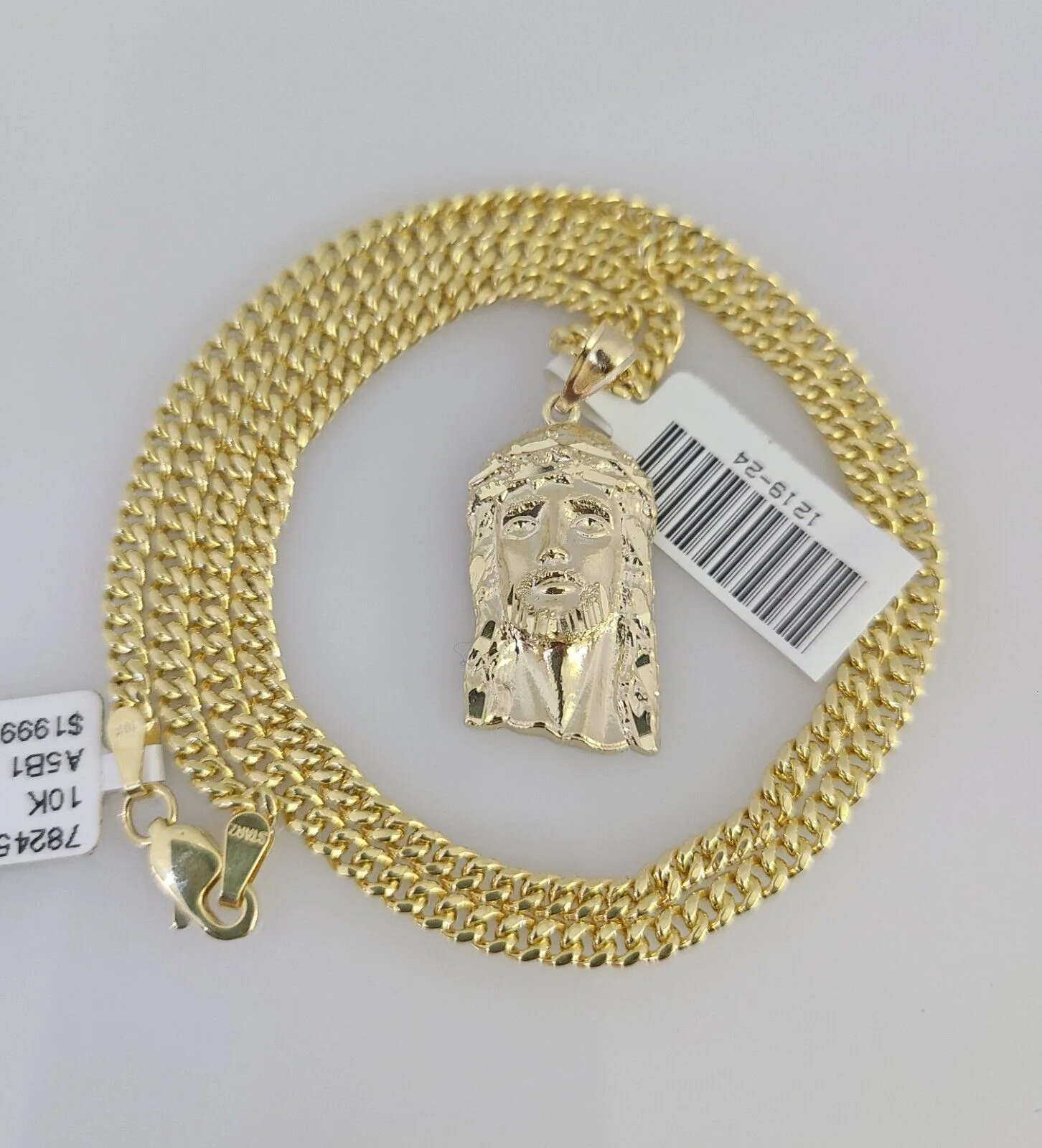 10k Gold Miami Cuban Chain Jesus Head Charm Pendant 3mm 18-28 Inch Necklace Set