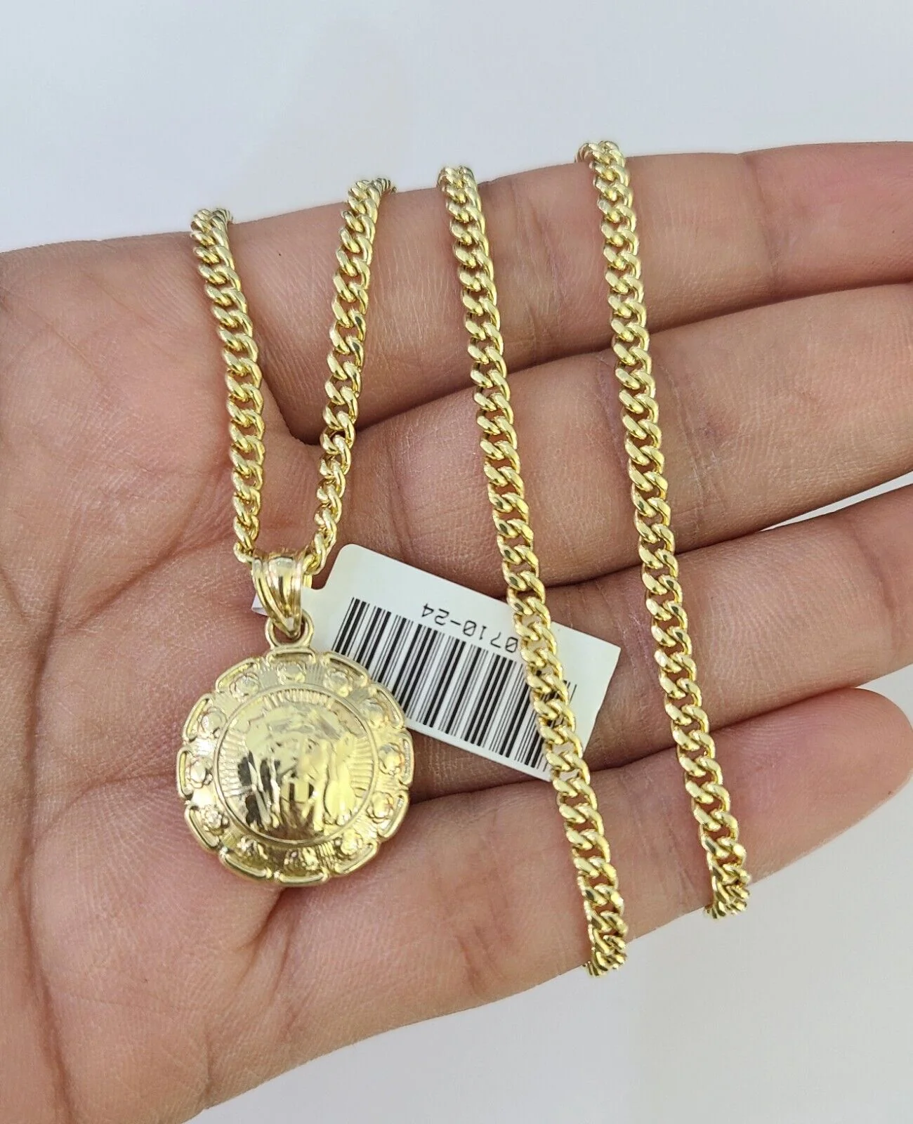 10K Gold Miami Cuban Chain Jesus Mary 18"-28" 3mm REAL Pendant Necklace SET - Image 5