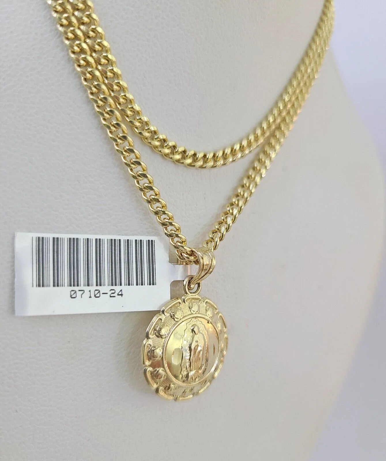 10K Gold Miami Cuban Chain Jesus Mary 18"-28" 3mm REAL Pendant Necklace SET - Image 7
