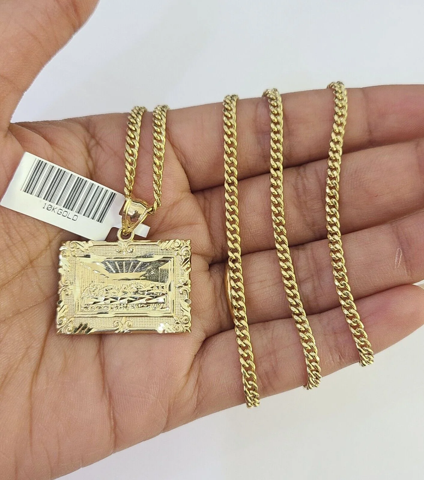 10K Gold Miami Cuban Chain Last Supper Charm 18"-30" 3mm REAL Pendant - Image 4