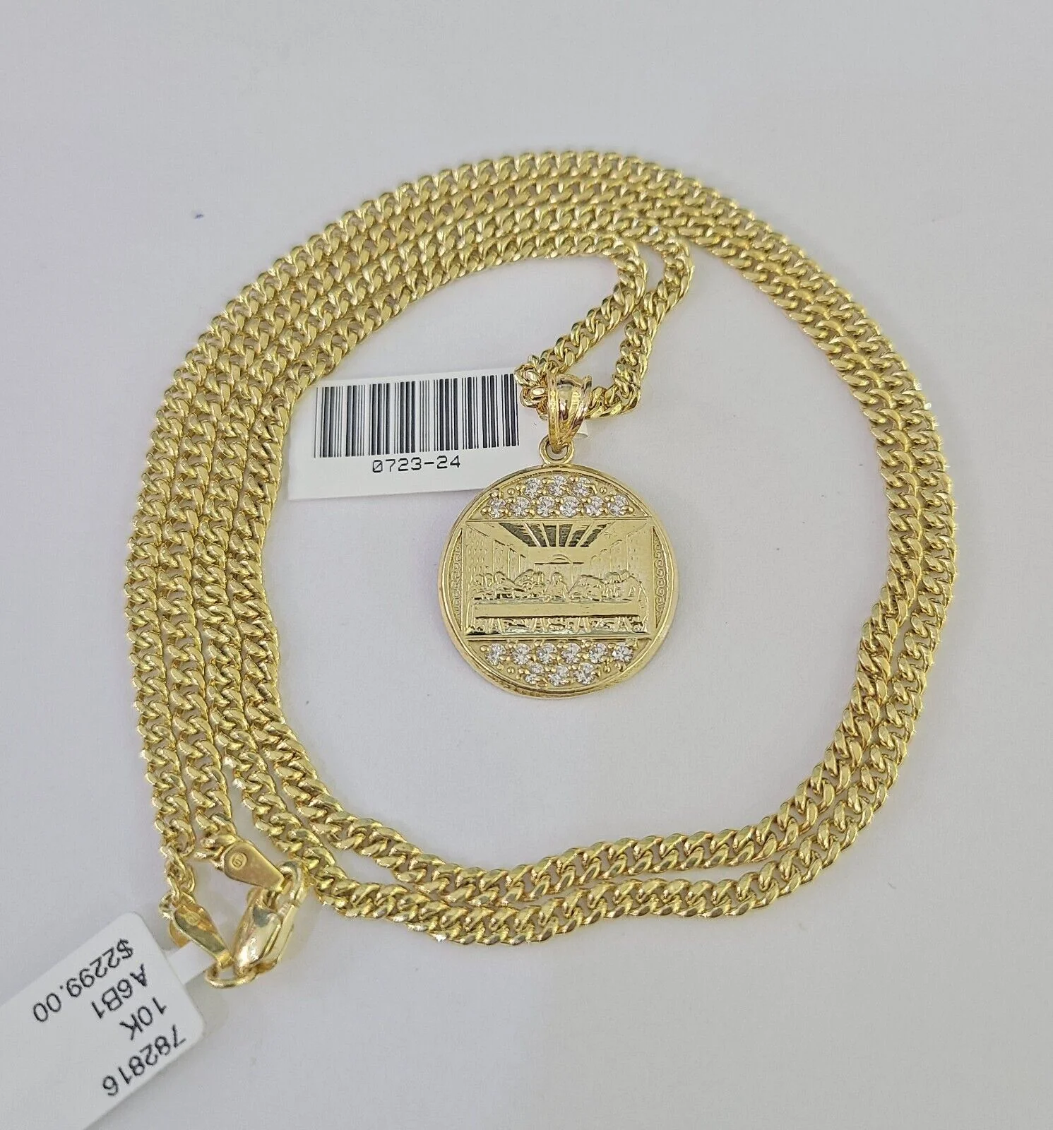 10K Gold Miami Cuban Chain Last Supper Charm 18"-30" 3mm REAL Pendant Necklace - Image 5