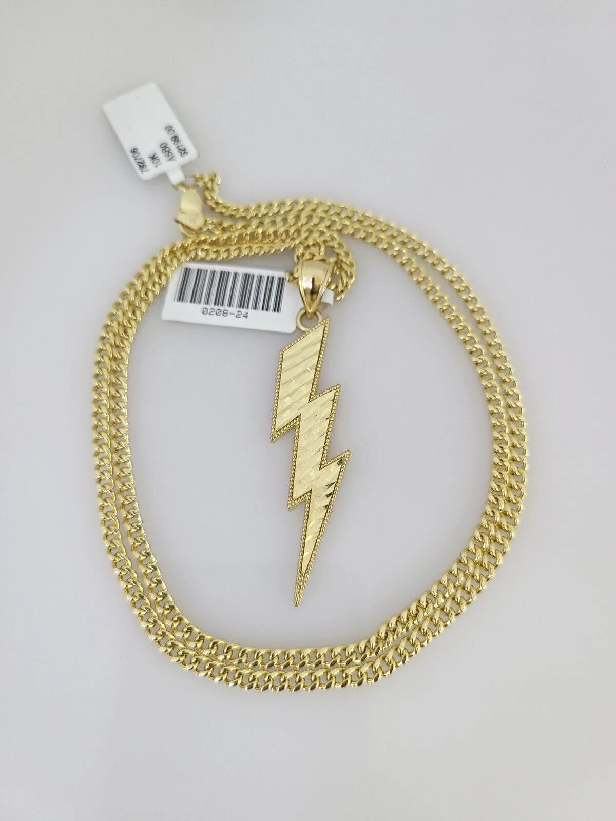 10k Gold Miami Cuban Chain Lightning Charm Pendant 3mm 18-28in Necklace Set - Image 5
