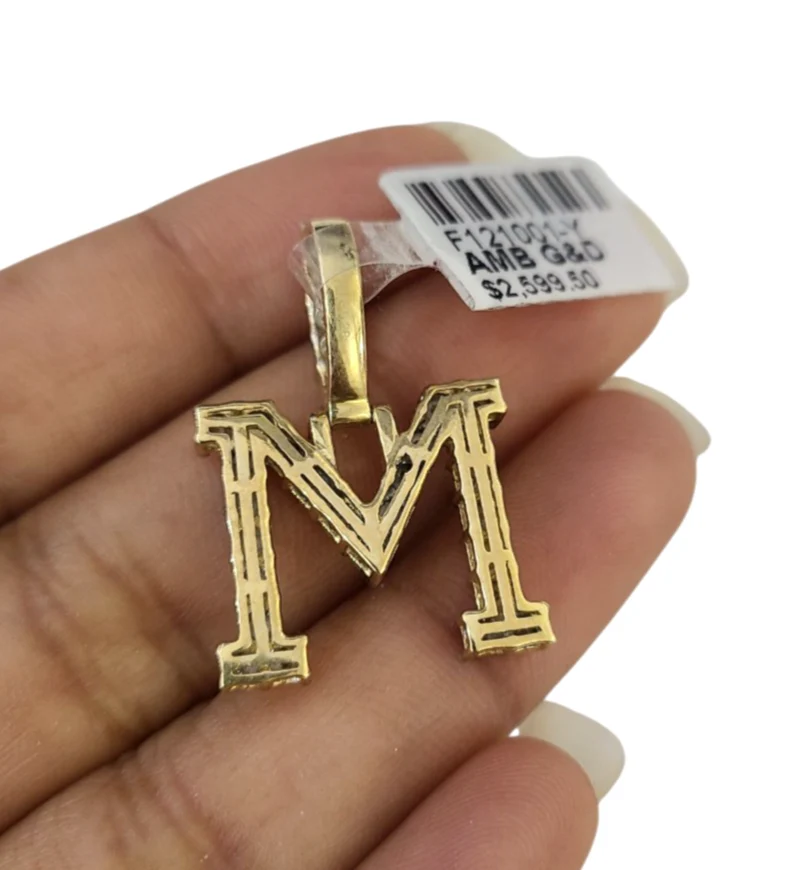 10K Gold Miami Cuban Chain M Diamond Initial 18"-24" 2mm Pendant Necklace SET - Image 7