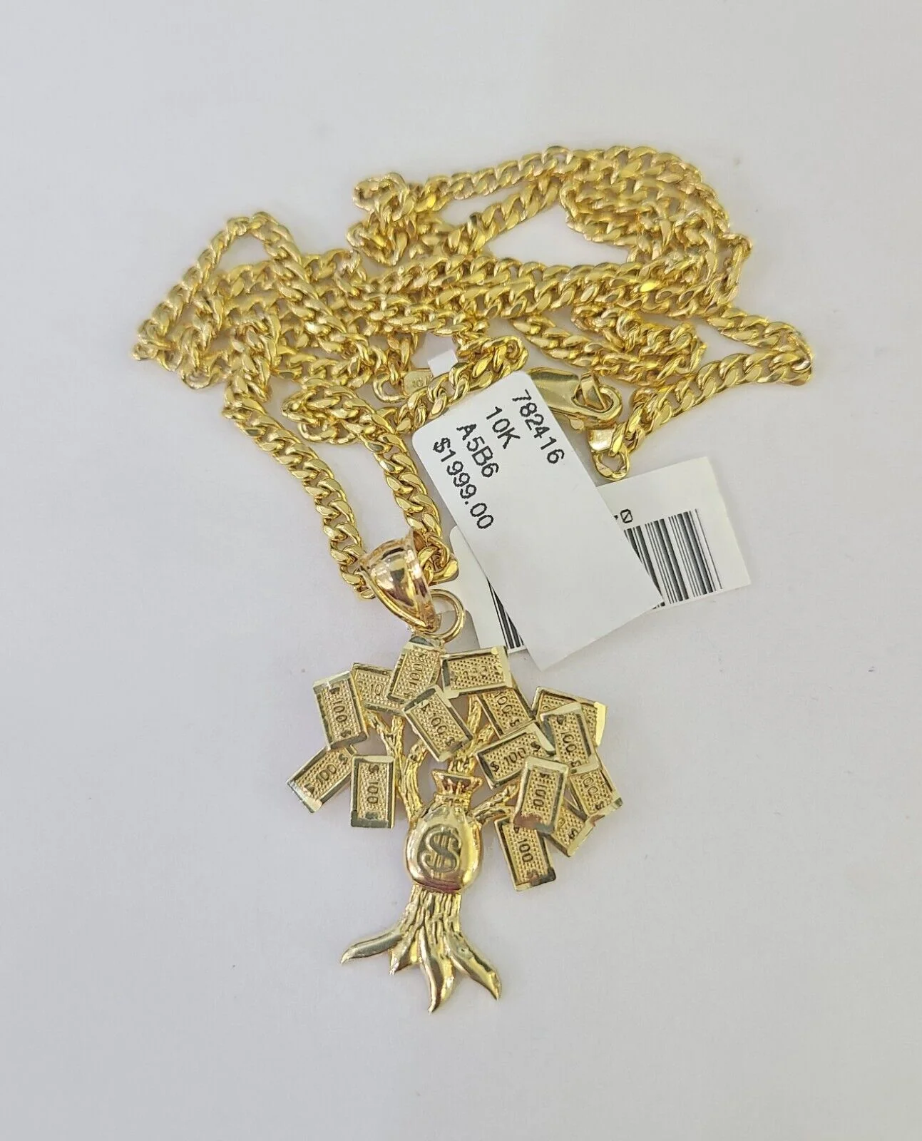 10K Gold Miami Cuban Chain Money Tree Charm 20"-30" 3mm REAL Pendant Necklace - Image 2
