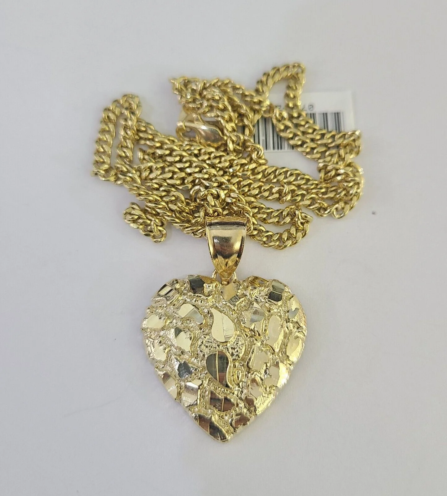 10K Gold Miami Cuban Chain Nugget Heart Charm 18"-24" 3mm REAL Pendant Ladies - Image 6