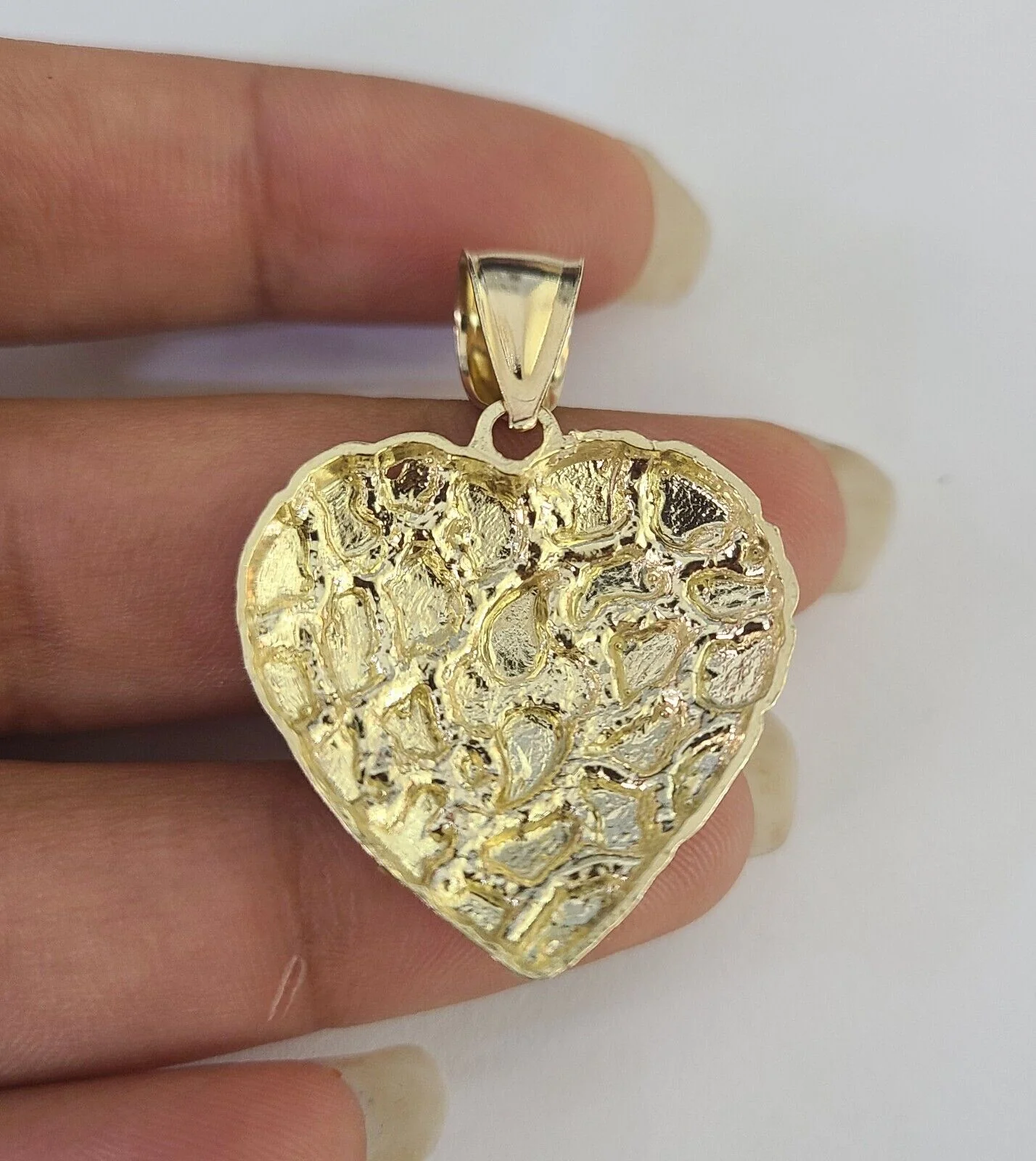 10K Gold Miami Cuban Chain Nugget Heart Charm 18"-24" 3mm REAL Pendant Ladies - Image 7