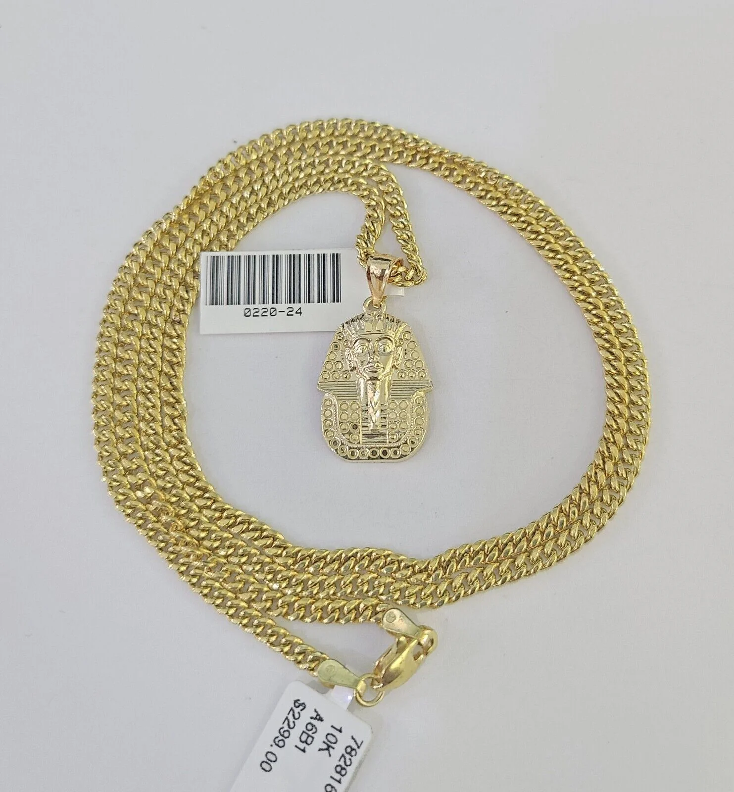 10K Gold Miami Cuban Chain Pharaoh Charm 18"-30" 3mm REAL Pendant - Image 4