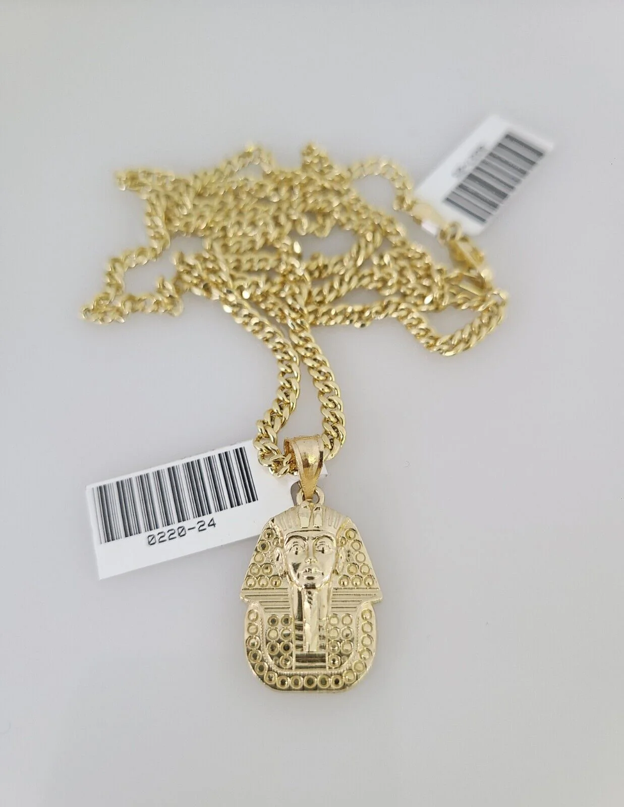 10k Gold Miami Cuban Chain Pharaoh Charm Pendant 3mm 18-28in Necklace Set - Image 6