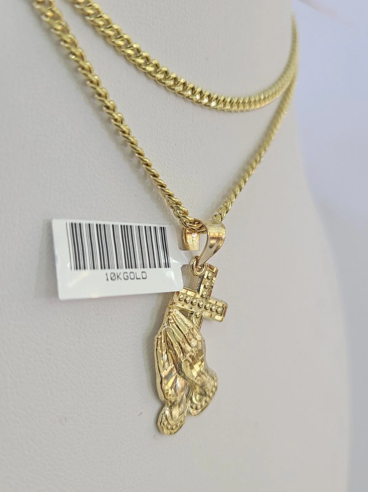 10K Gold Miami Cuban Chain Praying Hands Charm 18"-30" 3mm REAL Pendant - Image 3