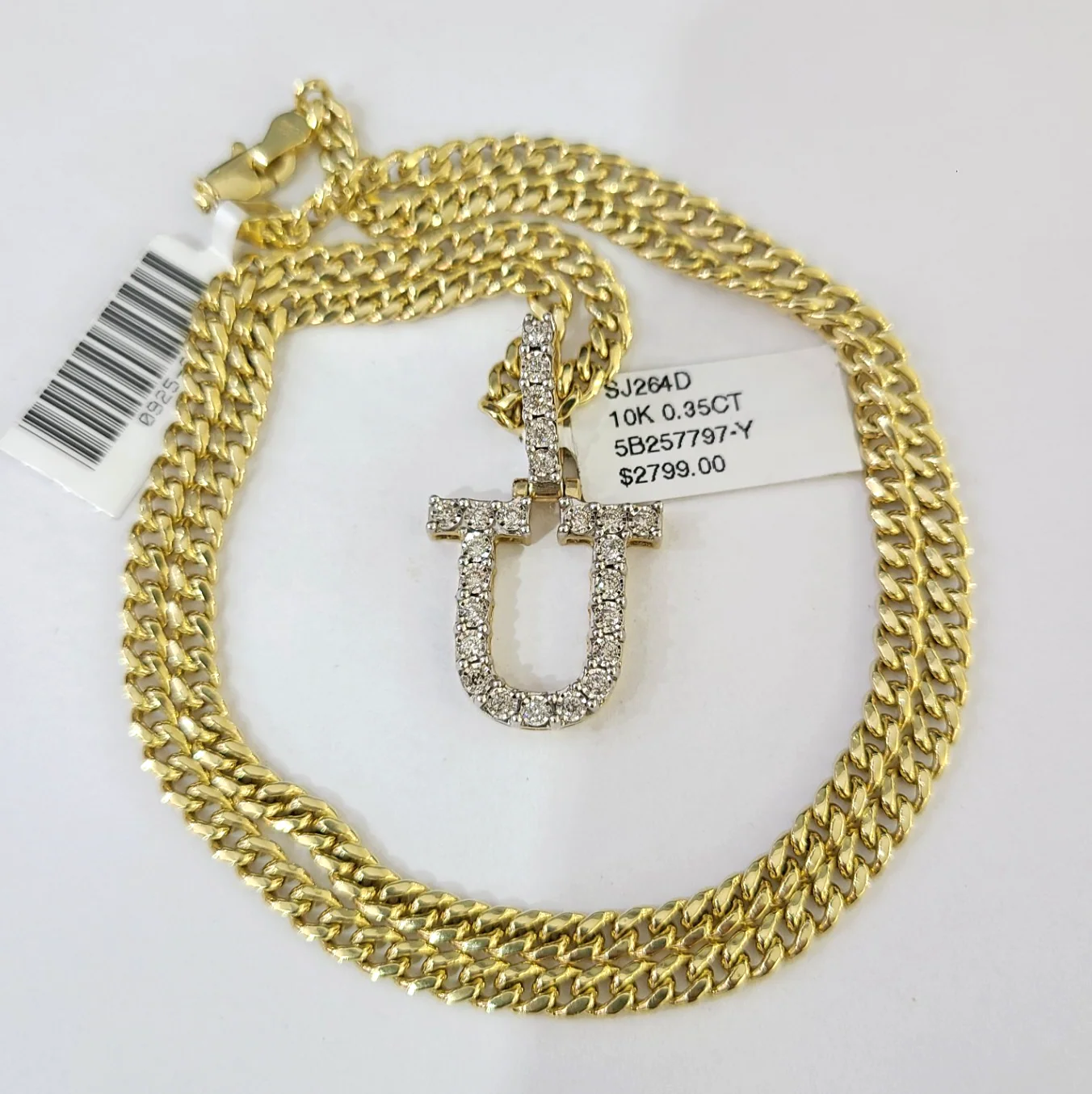 10K Gold Miami Cuban Chain U Diamond Initial 18"-24" 2mm Pendant Necklace SET - Image 3