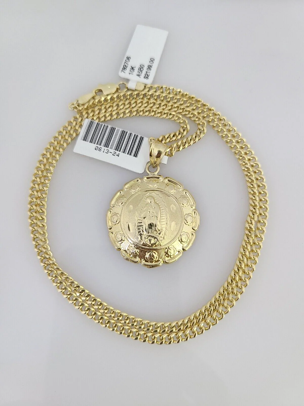 10k Gold Miami Cuban Chain Virgin Mary Charm Pendant 3mm 18-28in Necklace Set - Image 6