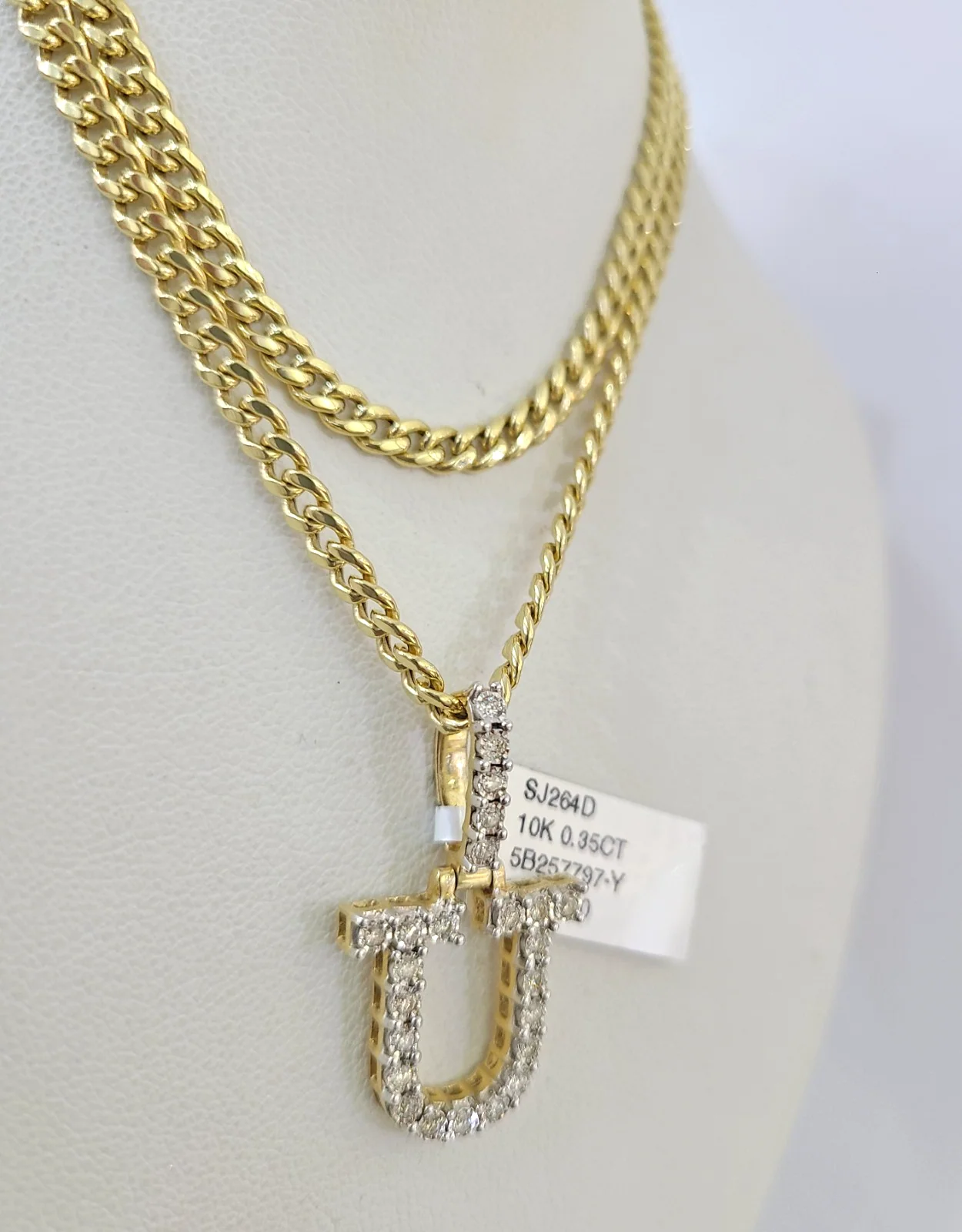 10K Gold Miami Cuban Chain Y Diamond Initial 18"-24" 2mm Pendant Necklace SET - Image 5