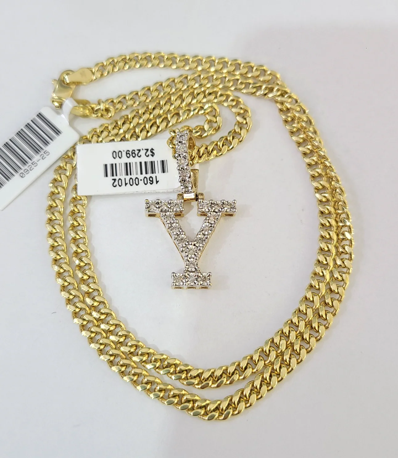 10K Gold Miami Cuban Chain Y Diamond Initial 20"-28" 3mm Pendant Necklace SET - Image 4