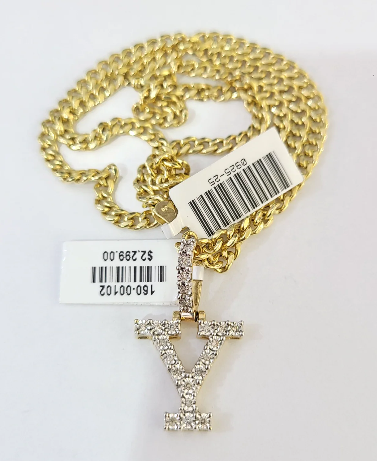 10K Gold Miami Cuban Chain Y Diamond Initial 20"-28" 3mm Pendant Necklace SET - Image 6