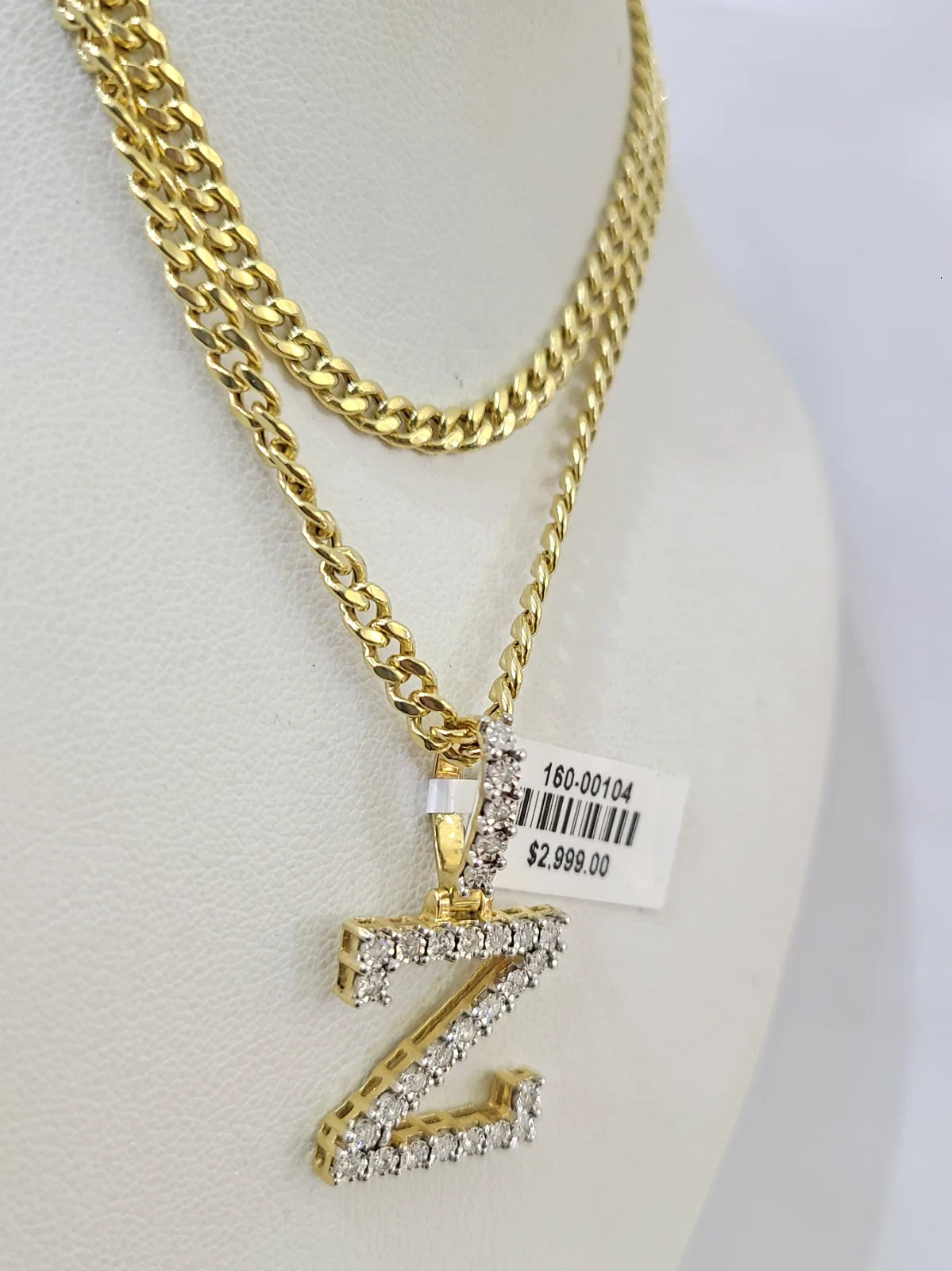 10K Gold Miami Cuban Chain Z Diamond Initial 18"-24" 2mm Pendant Necklace SET - Image 3