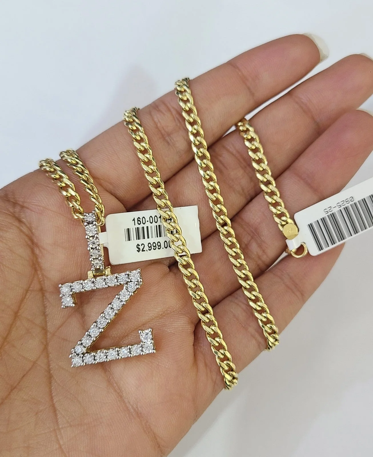 10K Gold Miami Cuban Chain Z Diamond Initial 20"-28" 3mm Pendant Necklace SET - Image 5